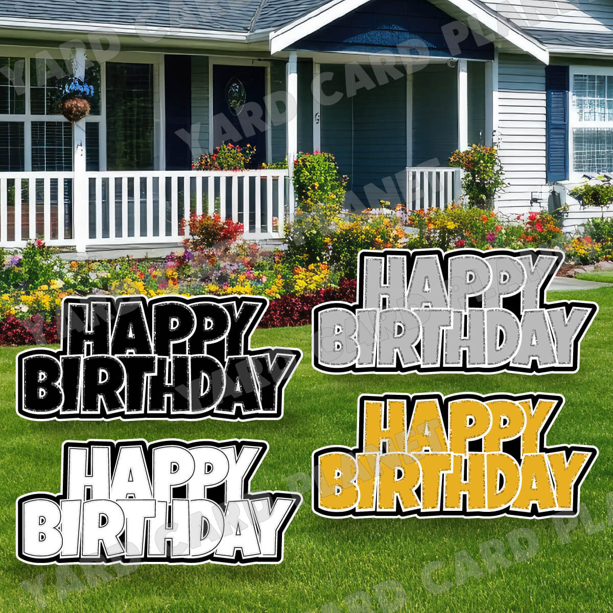 Happy Birthday Luckiest Guy EZ Quick Signs with Glitter Trim in Black, White, Silver and Gold Yard Card Set