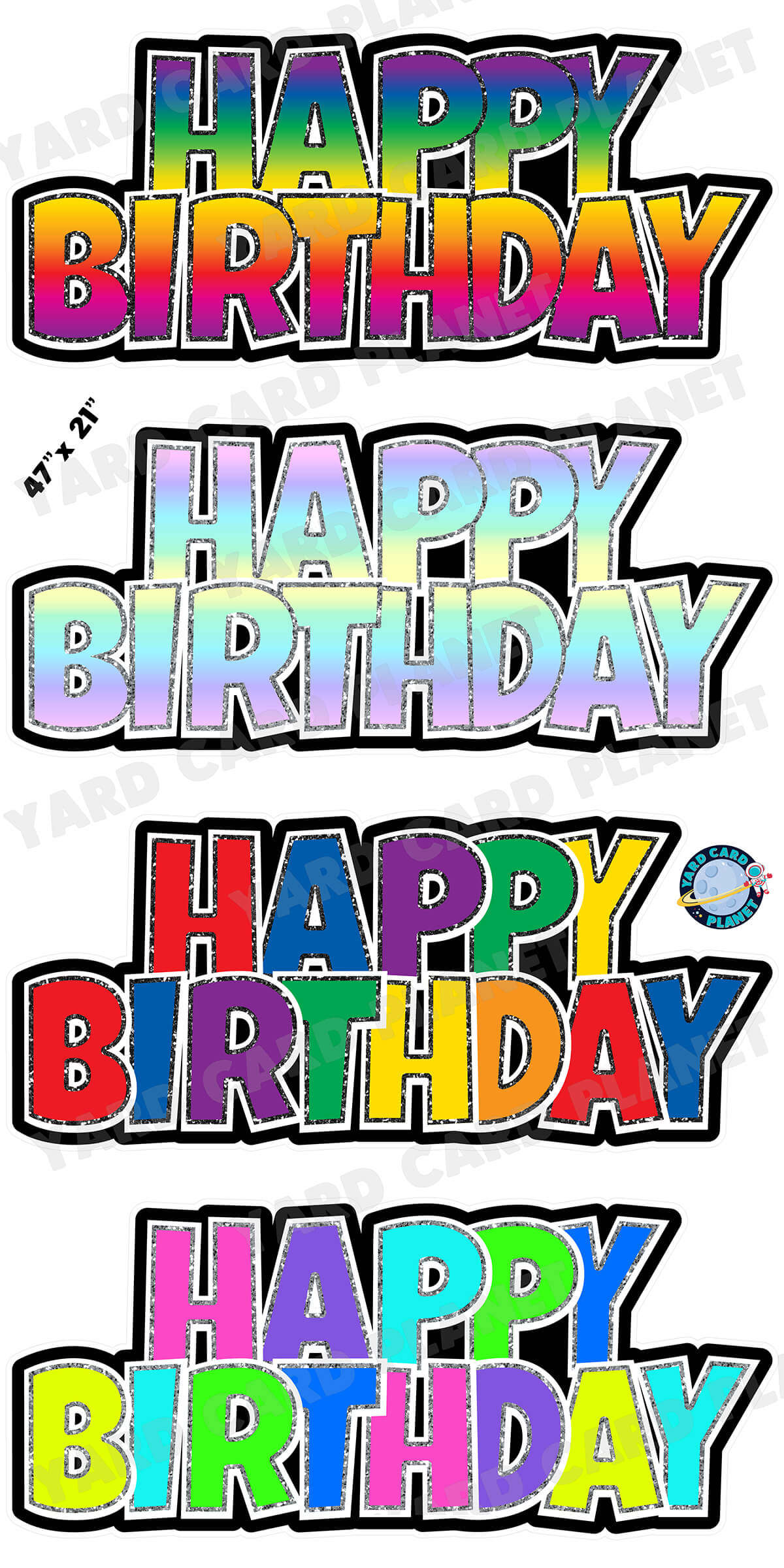 Happy Birthday Luckiest Guy EZ Quick Signs with Glitter Trim in Rainbow Patterns Yard Card Set