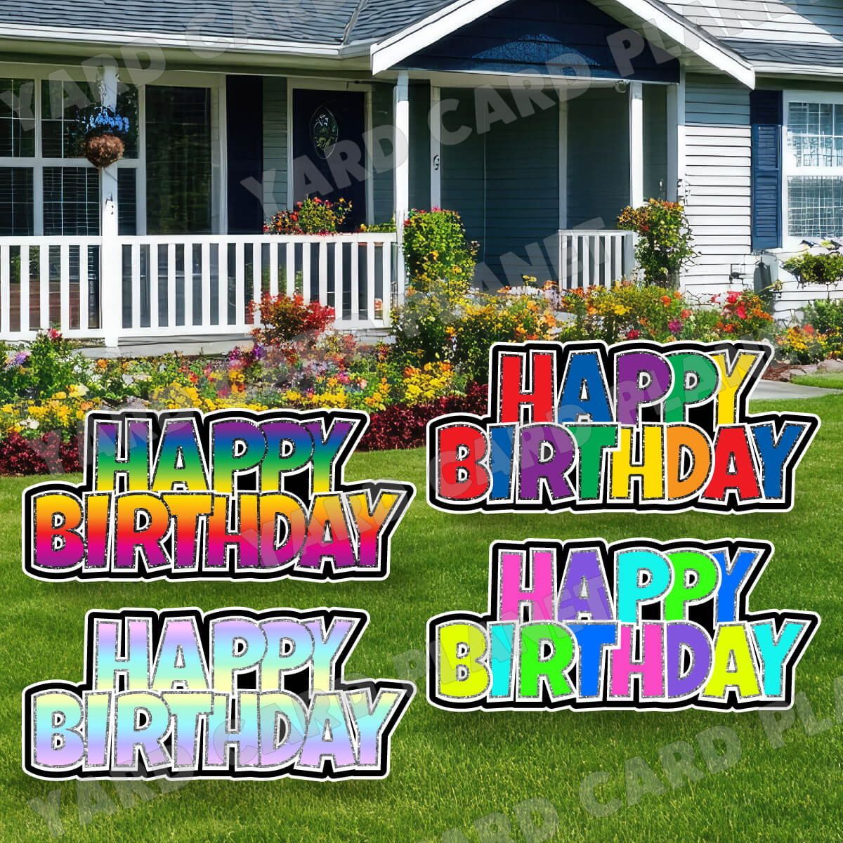 Happy Birthday Luckiest Guy EZ Quick Signs with Glitter Trim in Rainbow Patterns Yard Card Set