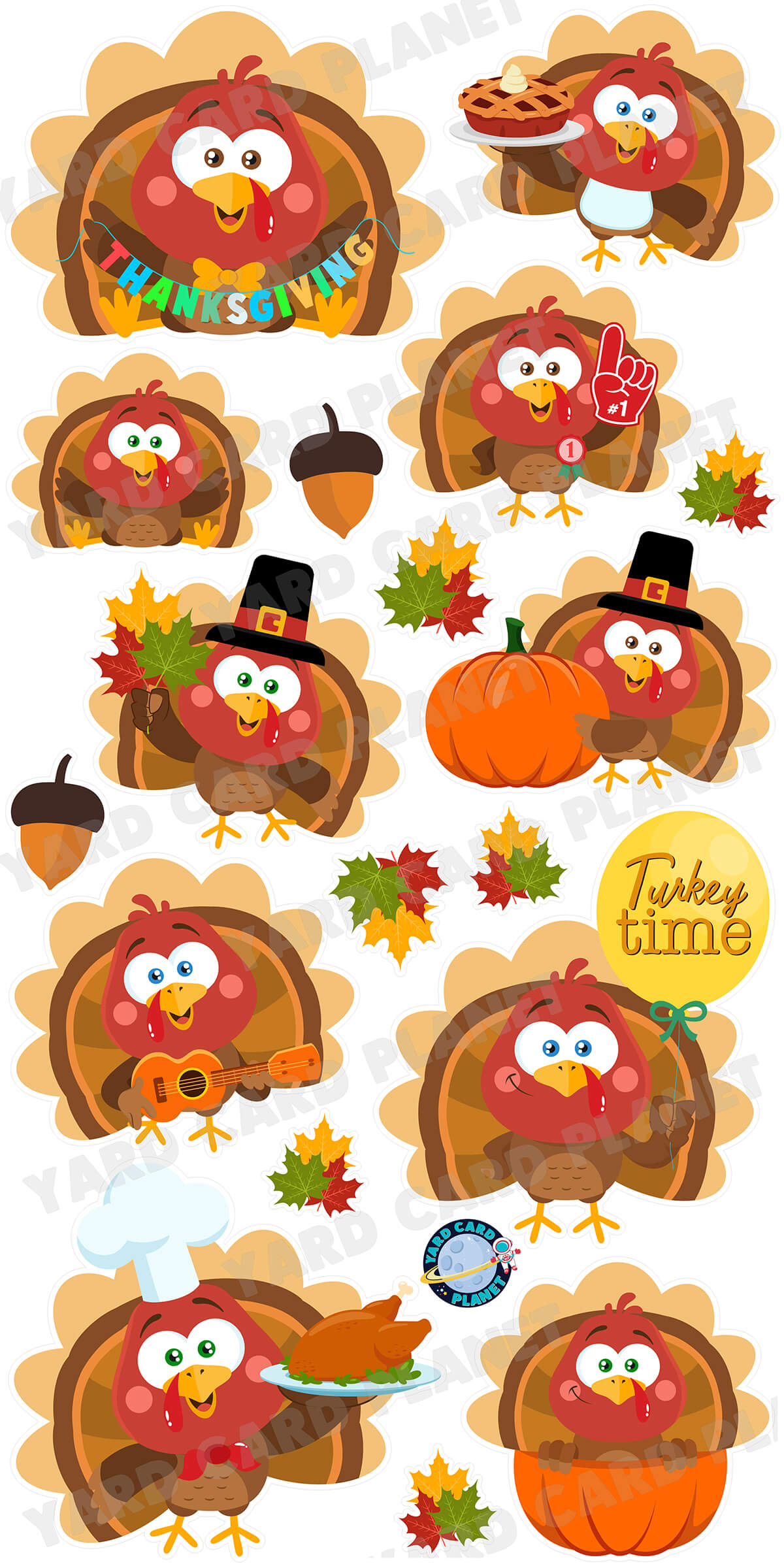 Turkey Time Thanksgiving Yard Card Flair Set
