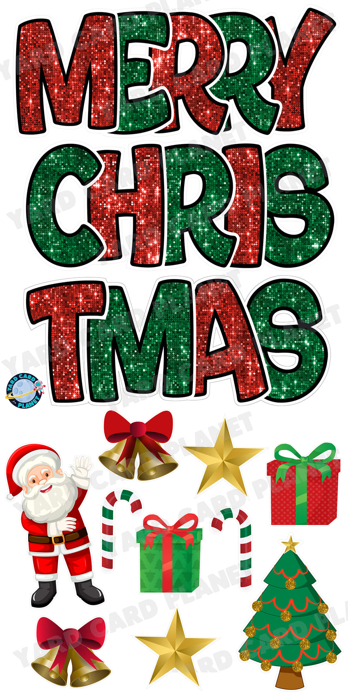 Sequin Pattern Merry Christmas EZ Quick Yard Card Set