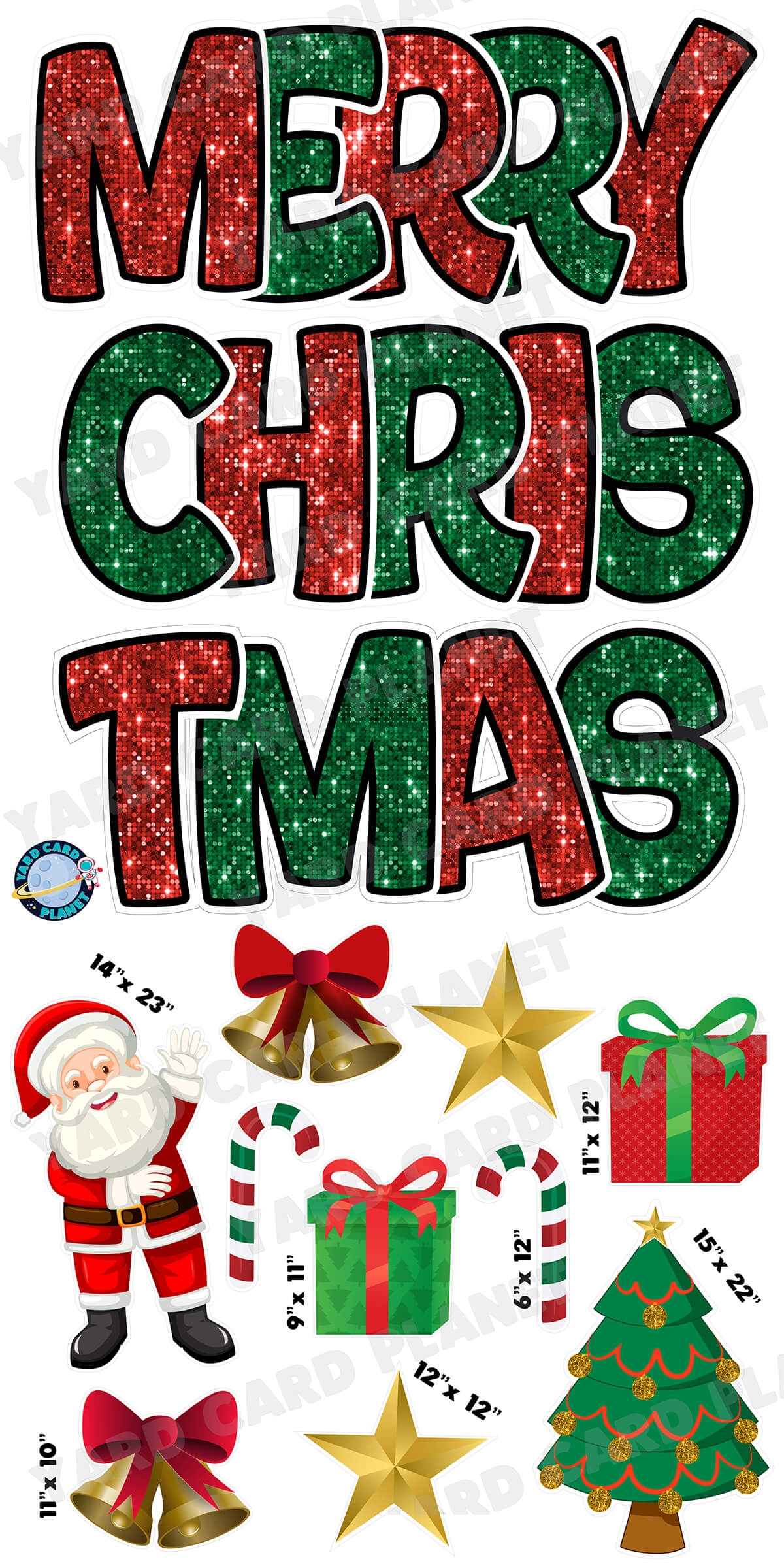 Sequin Pattern Merry Christmas EZ Quick Yard Card Set