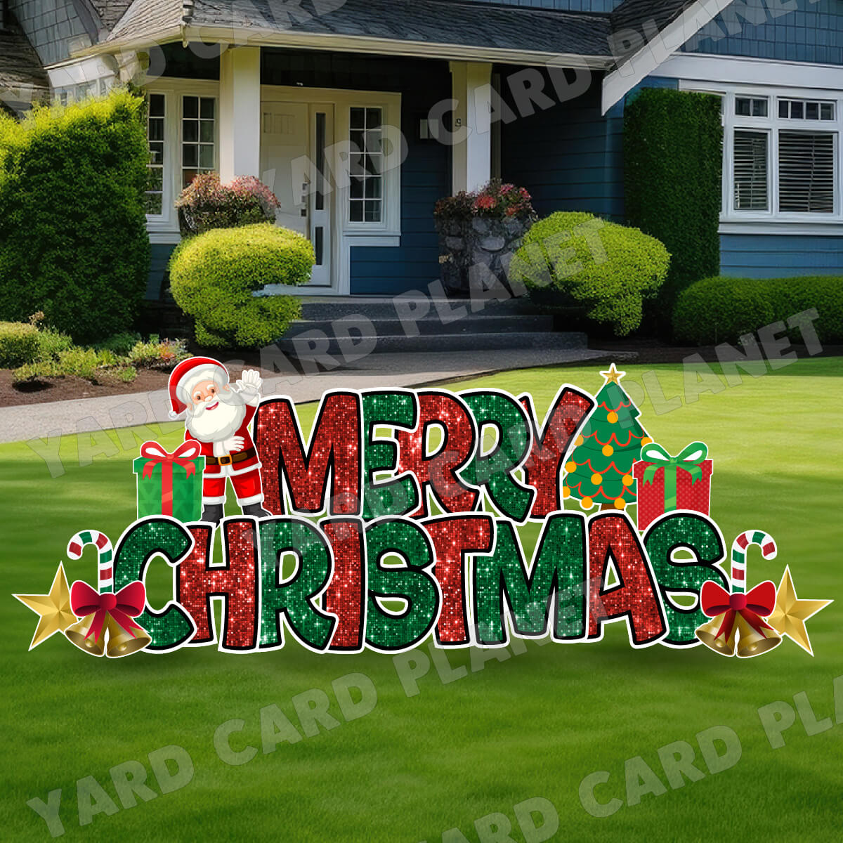 Sequin Pattern Merry Christmas EZ Quick Yard Card Set