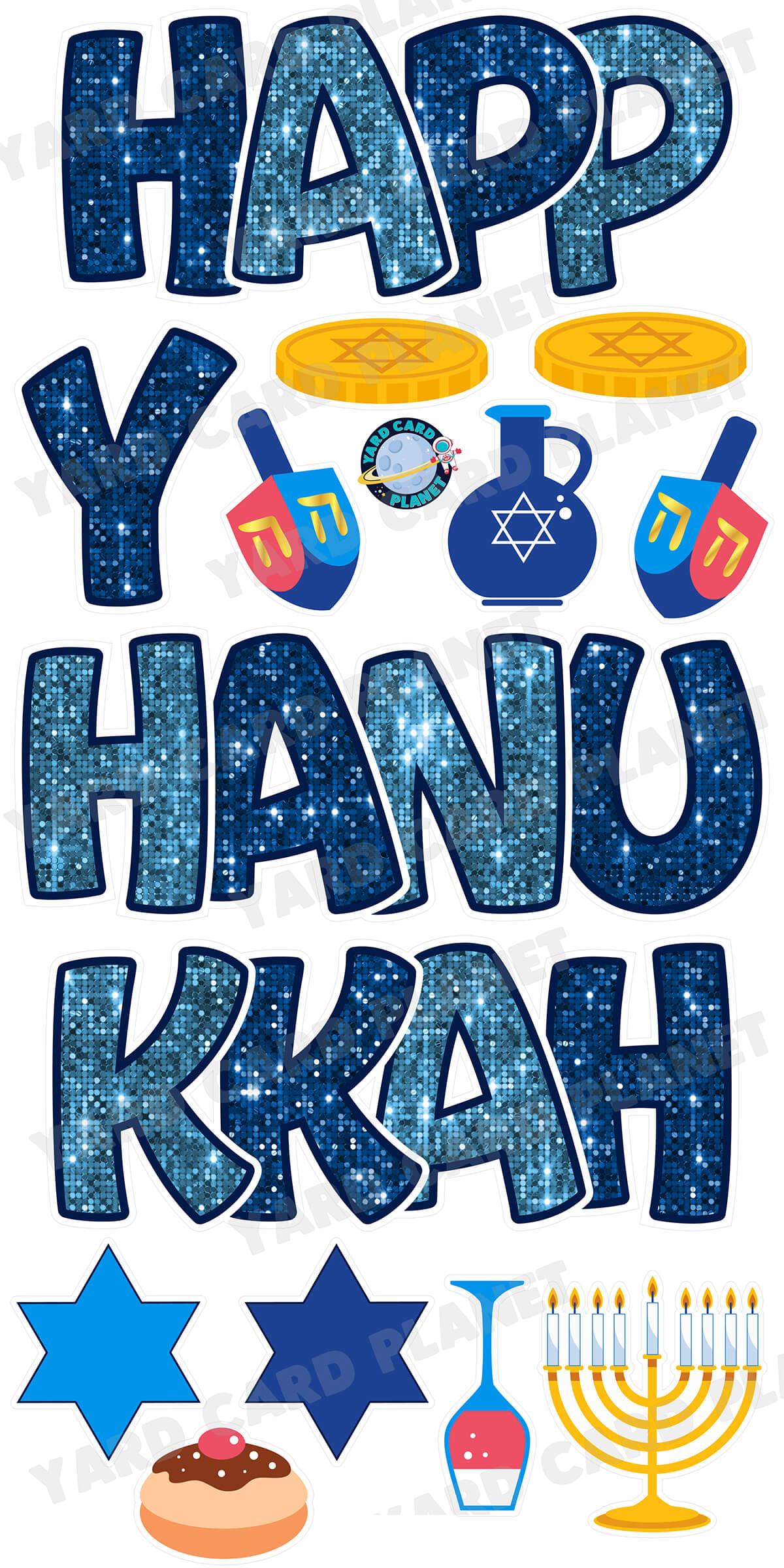 Sequin Pattern Happy Hanukkah EZ Quick Yard Card Set
