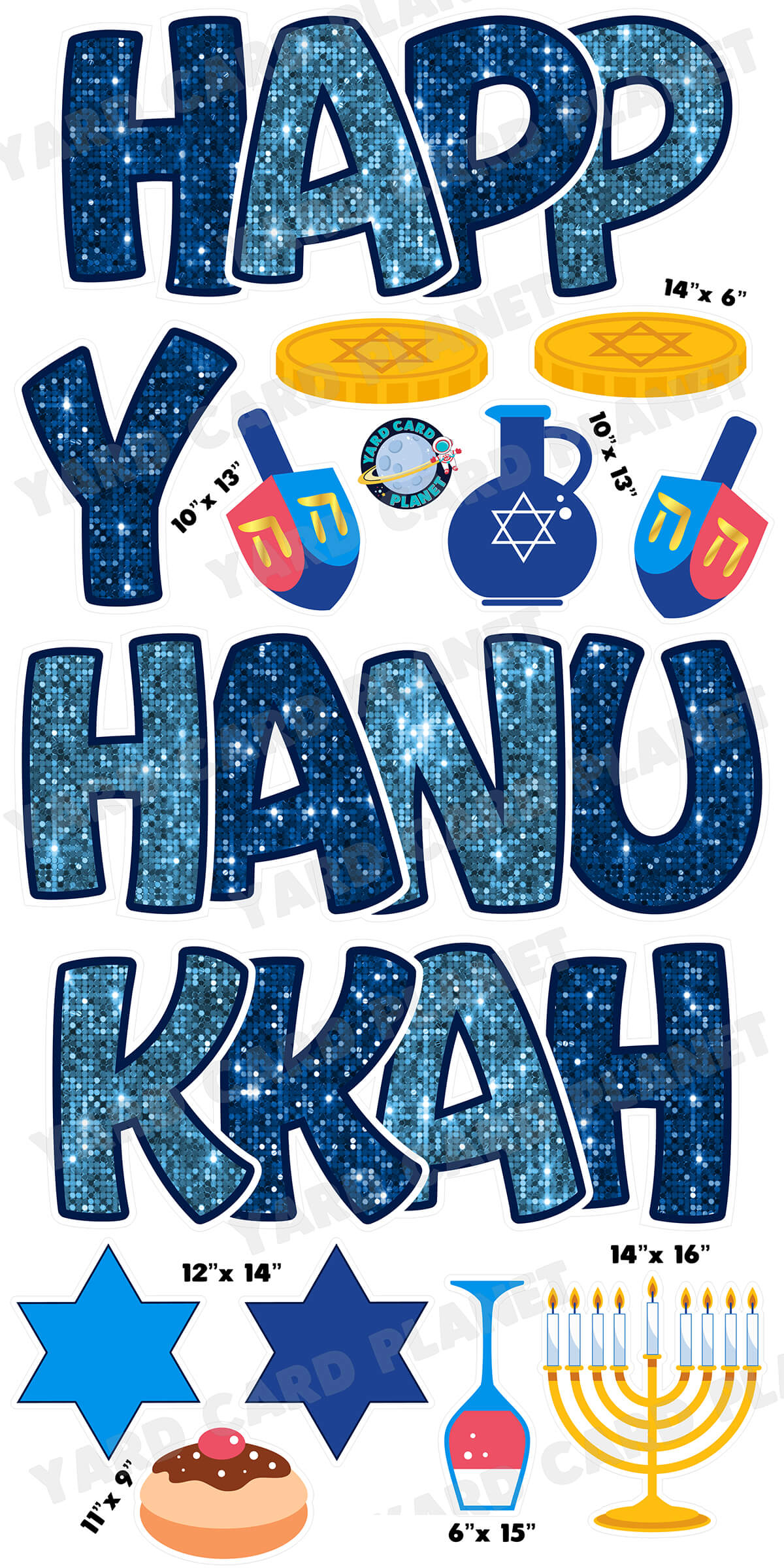 Sequin Pattern Happy Hanukkah EZ Quick Yard Card Set