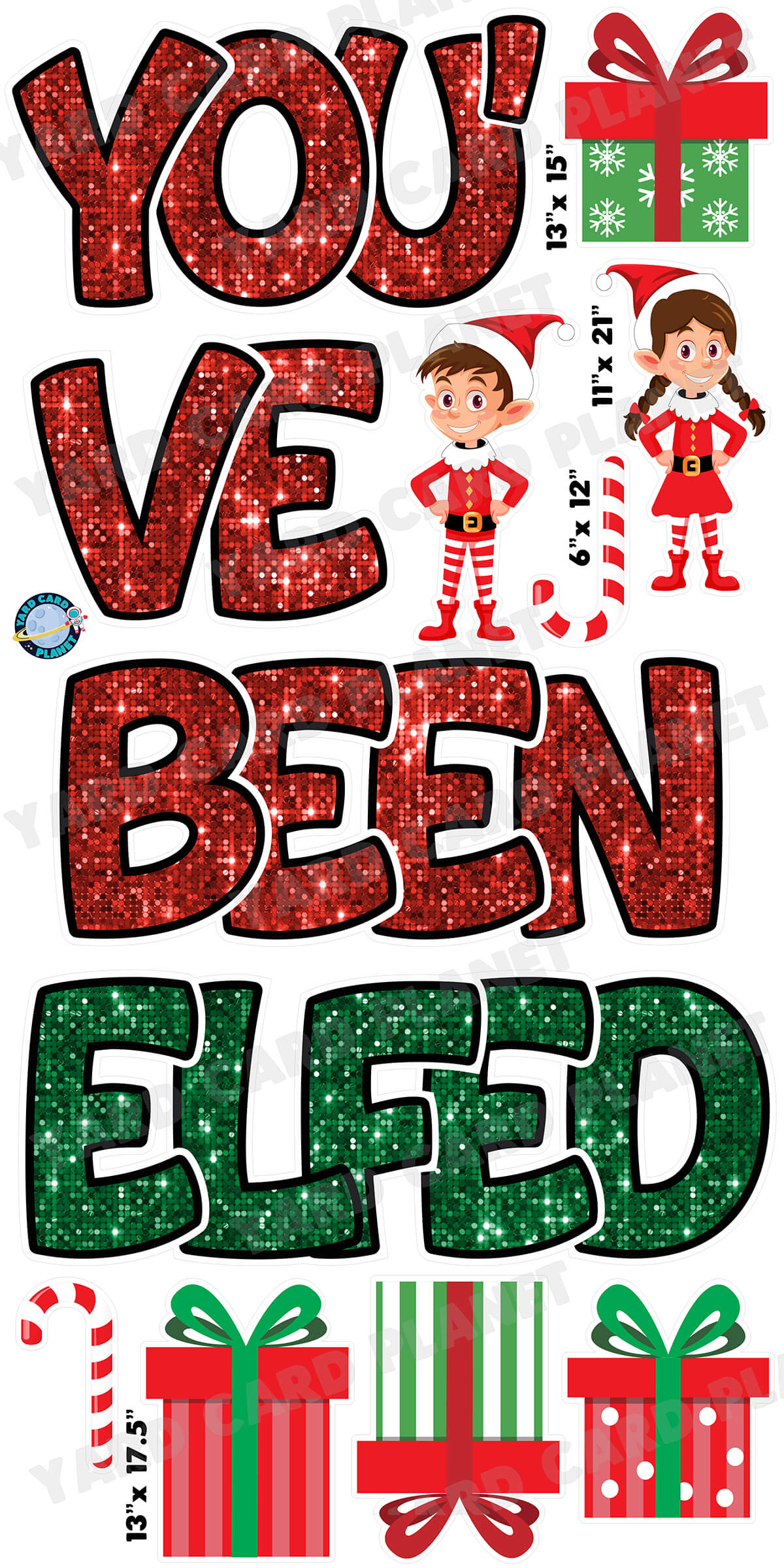 Sequin Pattern You've Been Elfed EZ Quick Yard Card Set
