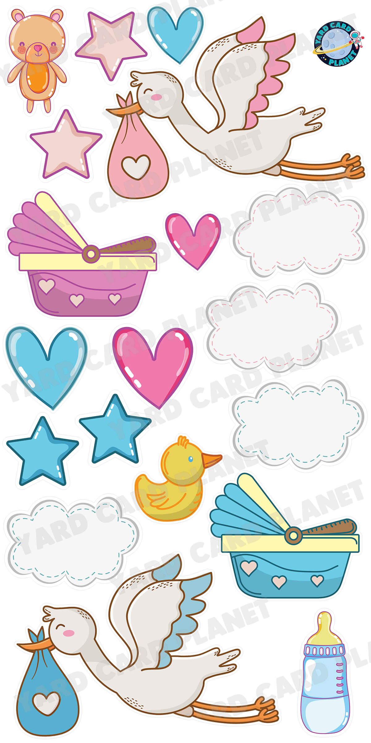 Sweet Stork Arrival Baby Boy and Baby Girl Yard Card Flair Set