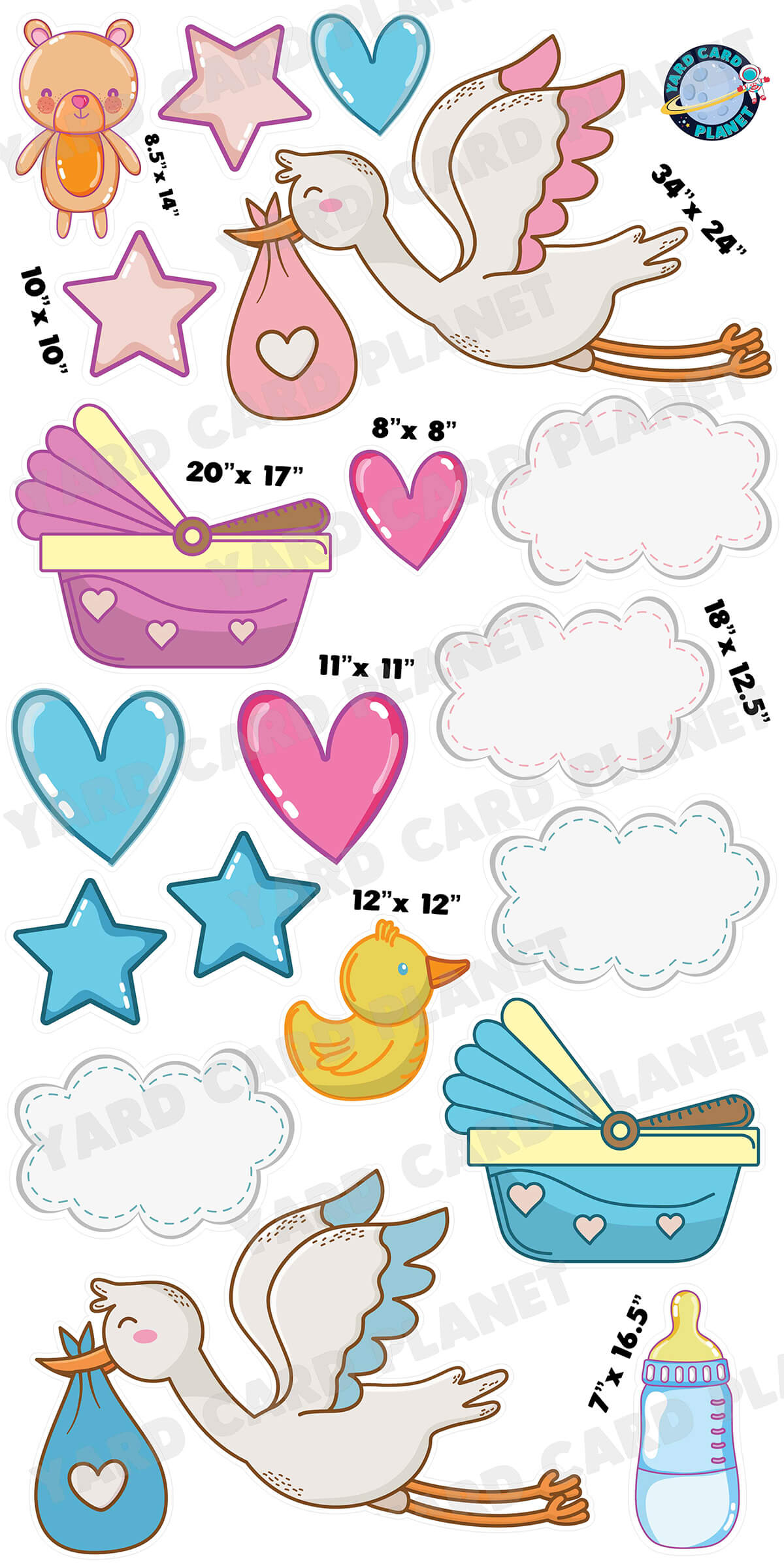Sweet Stork Arrival Baby Boy and Baby Girl Yard Card Flair Set