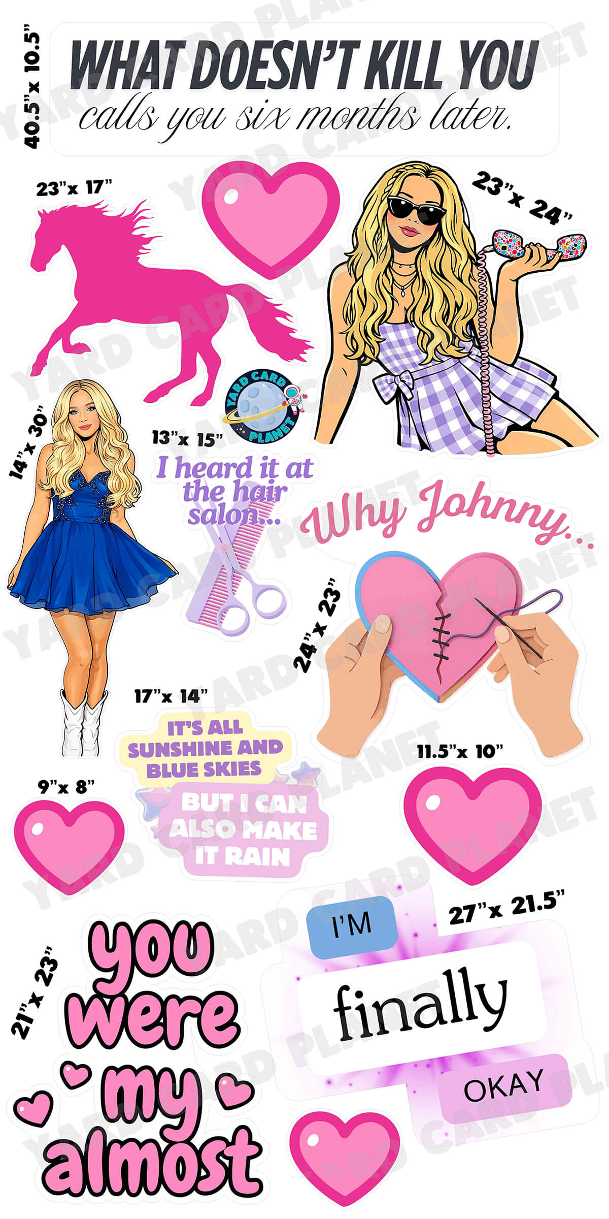 Southern Country Music Heartbreak Girl Yard Card Flair Set