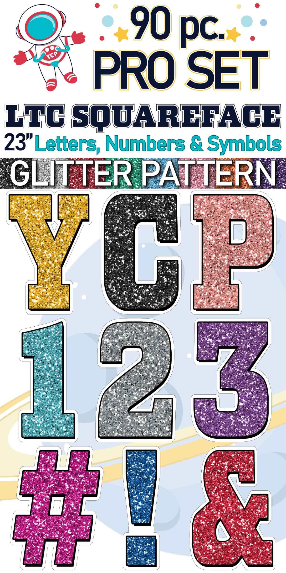 23" LTC Squareface 90 pc. Letters, Numbers and Symbols Pro Set in Glitter Pattern