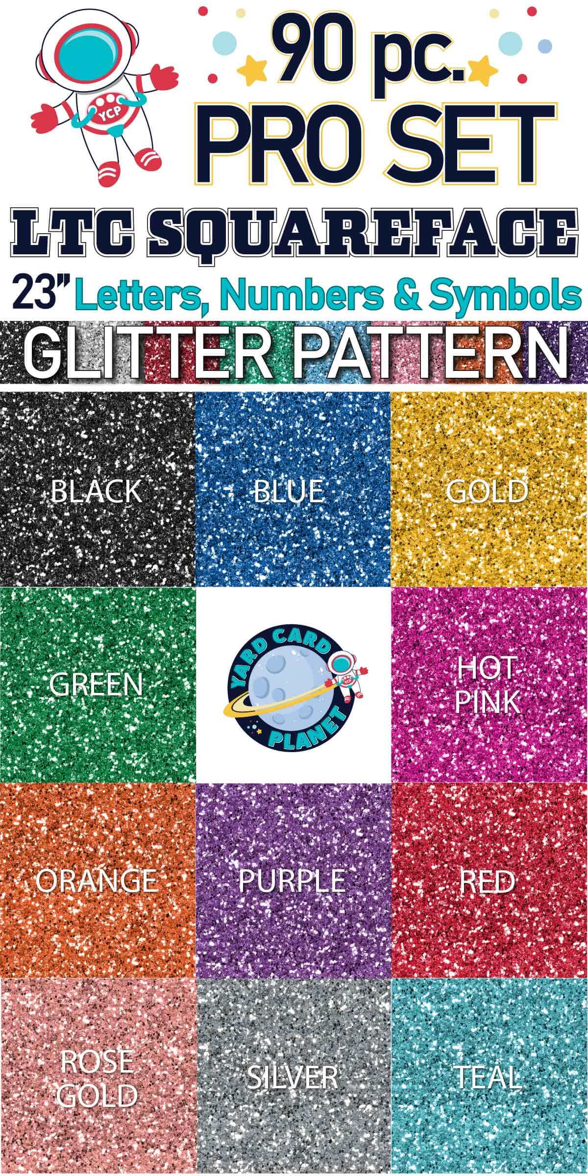 23" LTC Squareface 90 pc. Letters, Numbers and Symbols Pro Set in Glitter Pattern