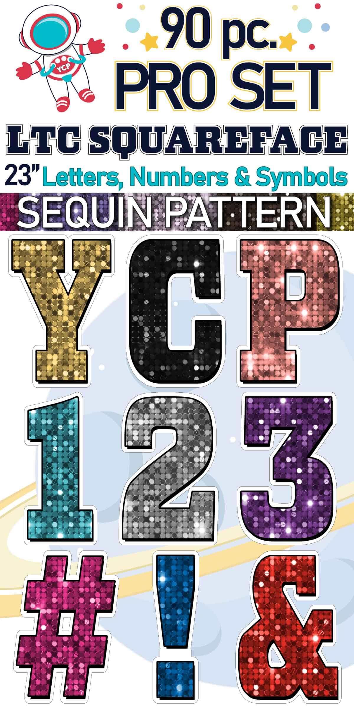 23" LTC Squareface 90 pc. Letters, Numbers and Symbols Pro Set in Sequin Pattern