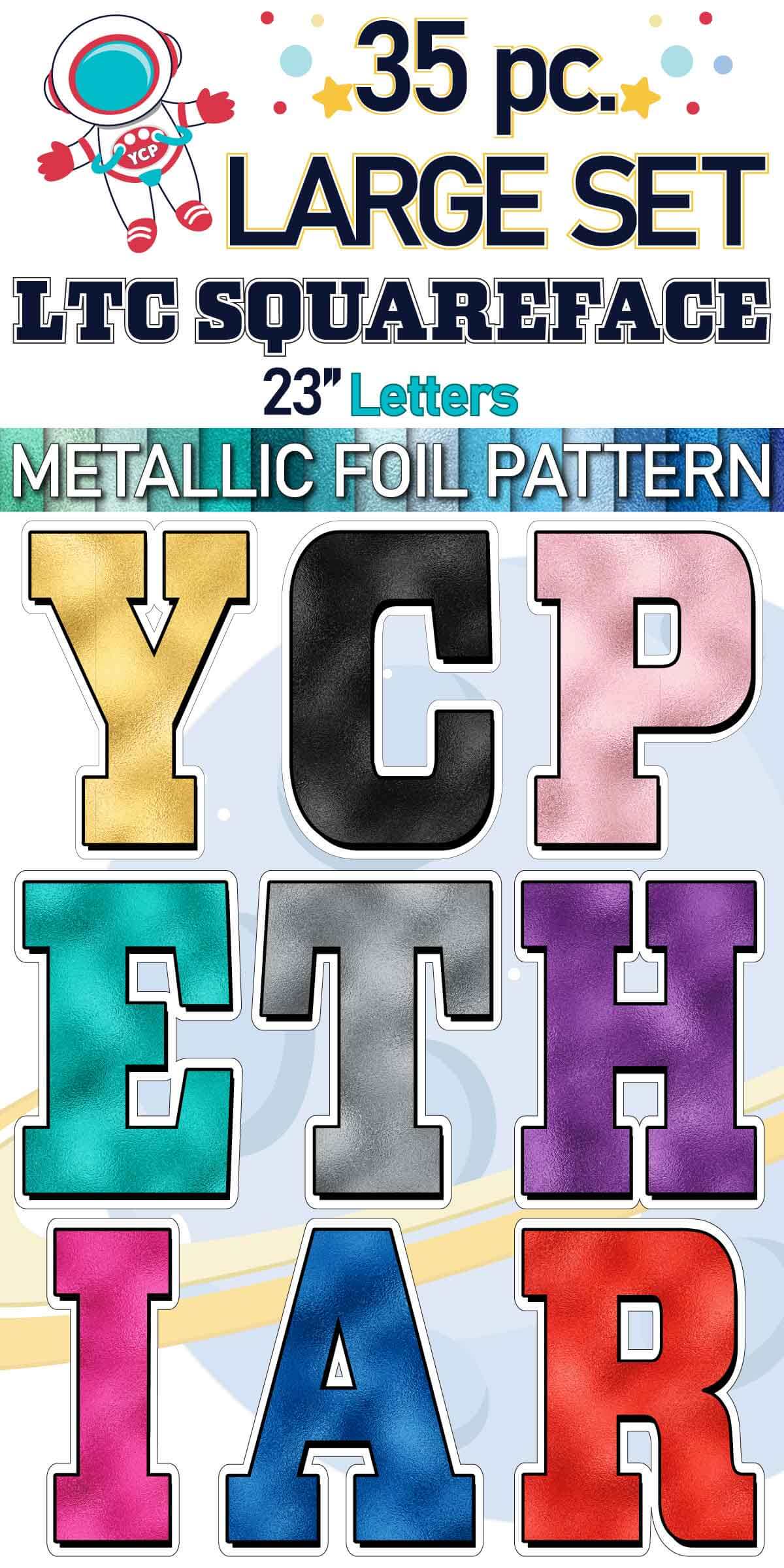23" LTC Squareface 35 pc. Large Letter Set in Metallic Foil Pattern