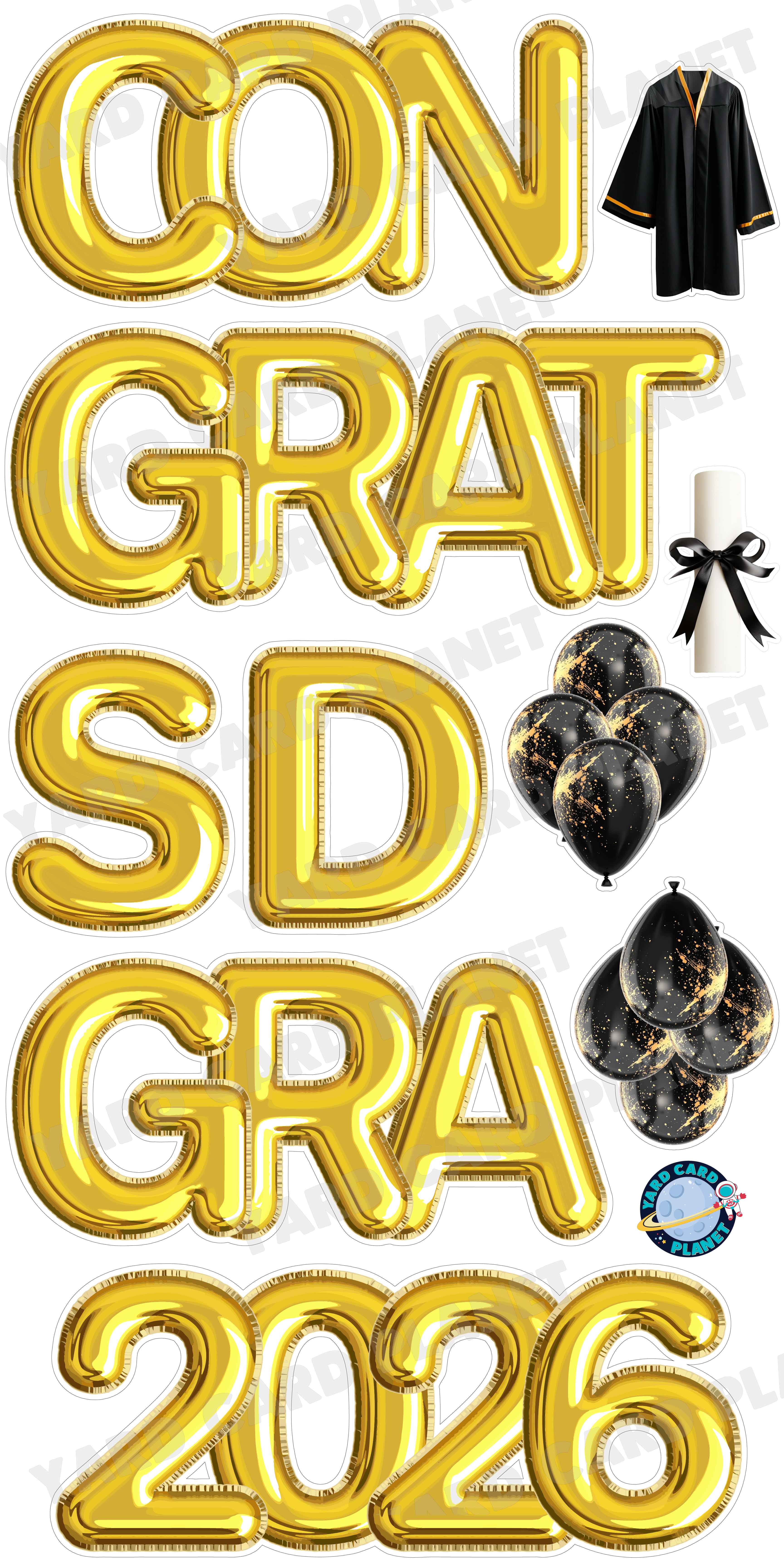 Gold Balloon Congrats Grad 2026 EZ Quick Yard Card Set