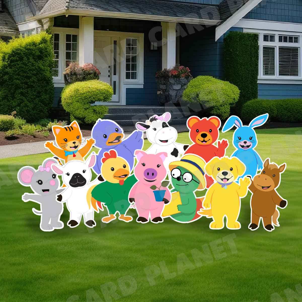 Cute Happy Animals Yard Card Flair Set