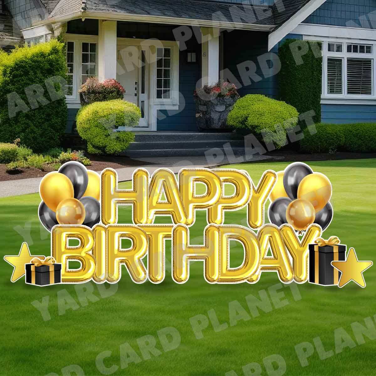 Gold Balloon Happy Birthday EZ Quick Yard Card Set