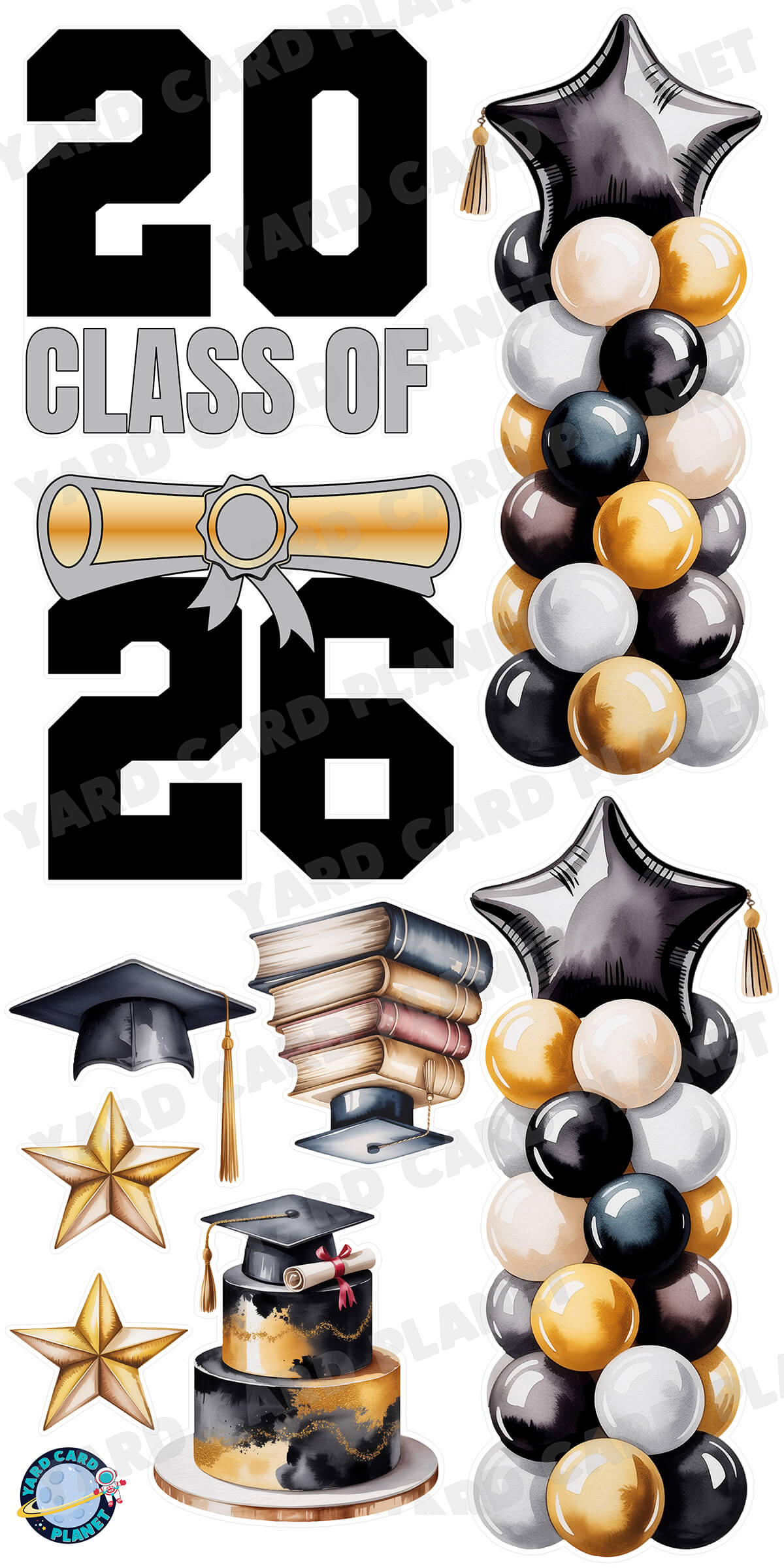 Elegant Graduation Class Of 2026 Watercolor Yard Card Flair Set