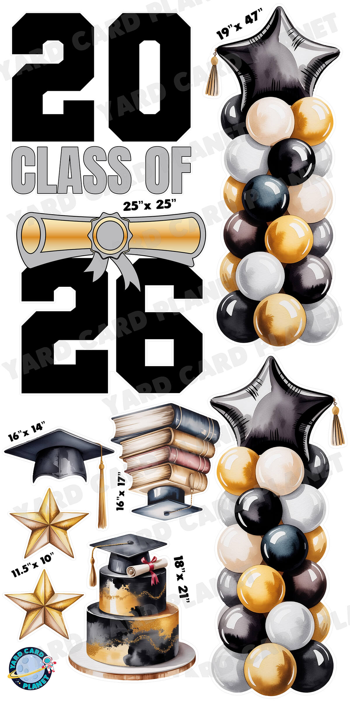 Elegant Graduation Class Of 2026 Watercolor Yard Card Flair Set