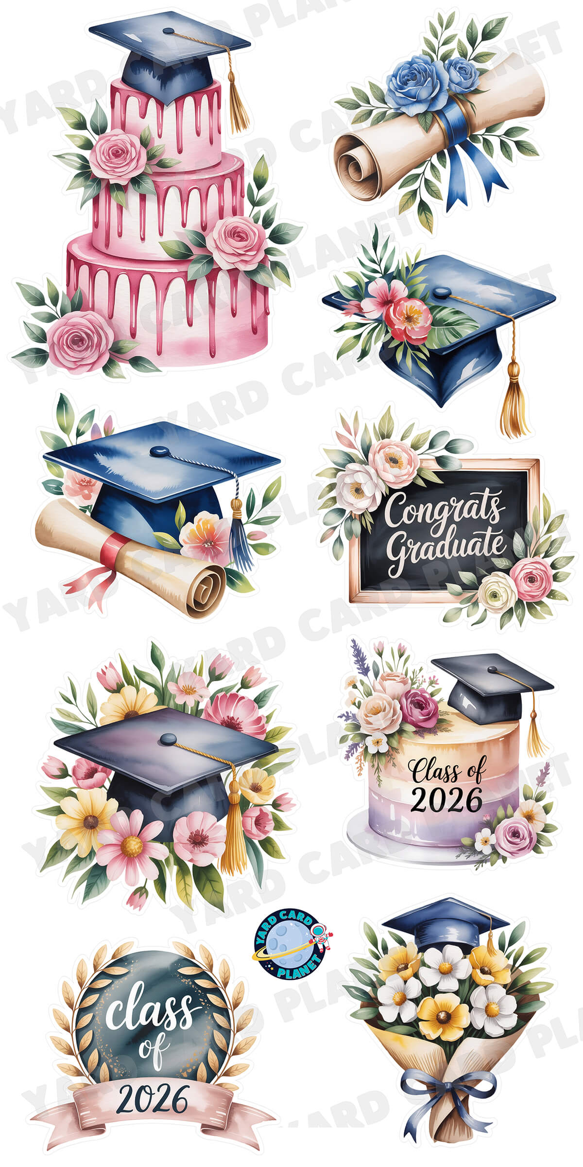 Floral Graduation Yard Card Flair Set