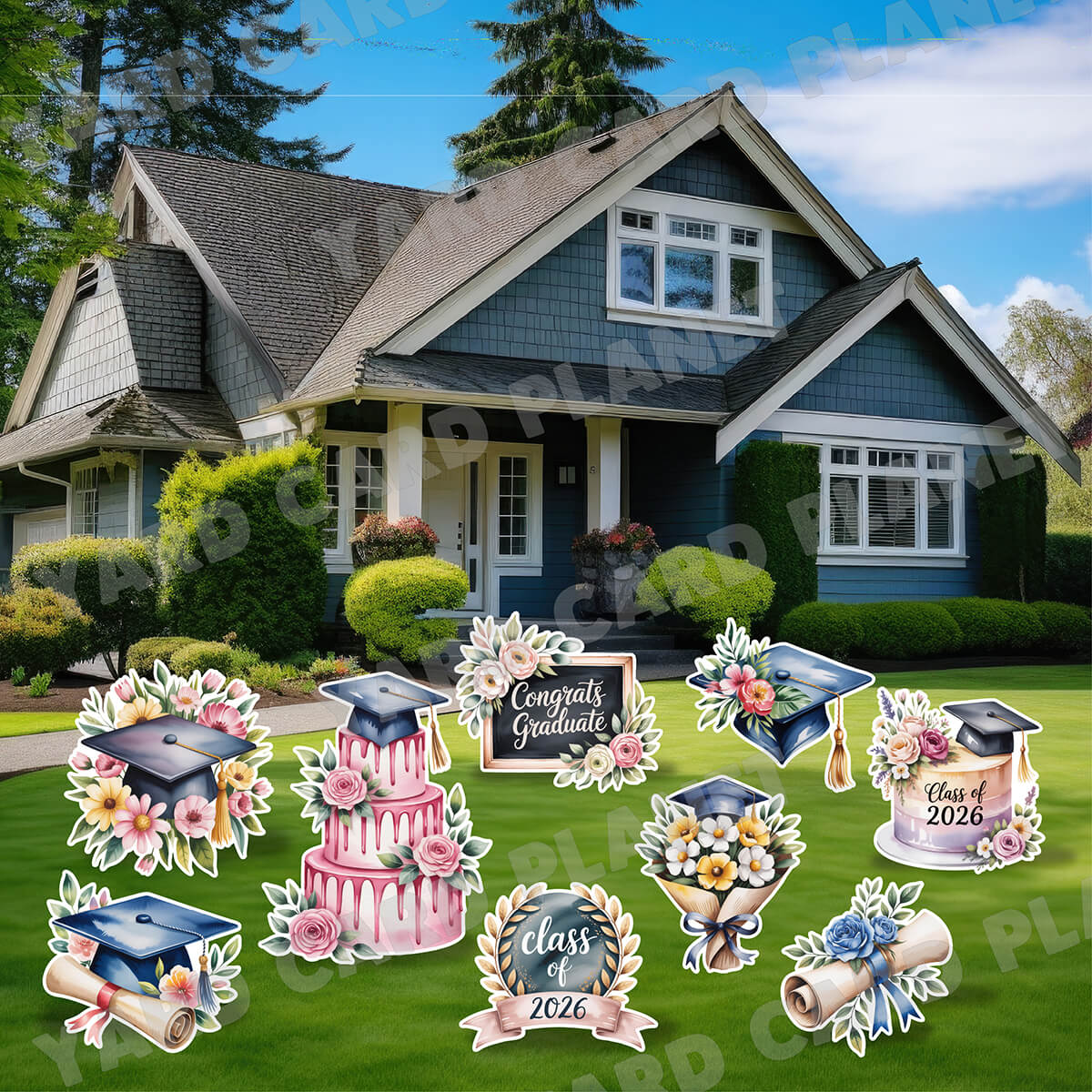 Floral Graduation Yard Card Flair Set