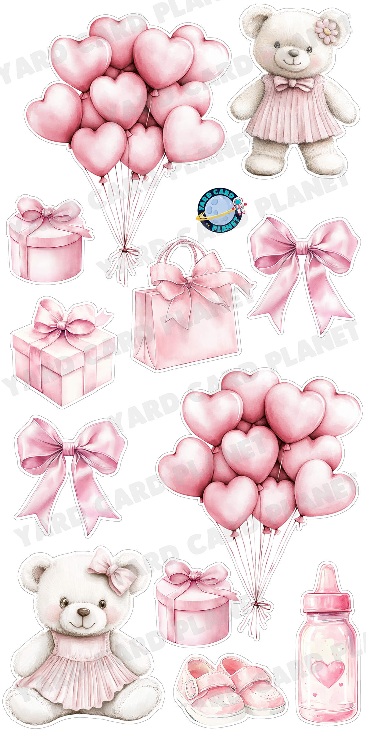 Soft Watercolor Baby Girl Yard Card Flair Set