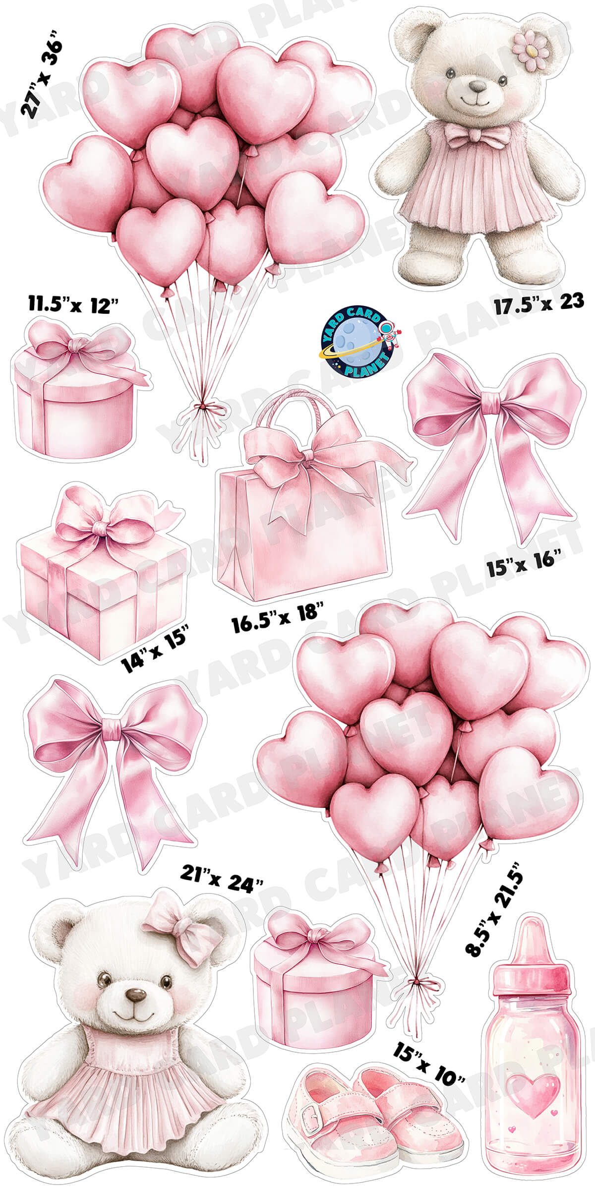 Soft Watercolor Baby Girl Yard Card Flair Set