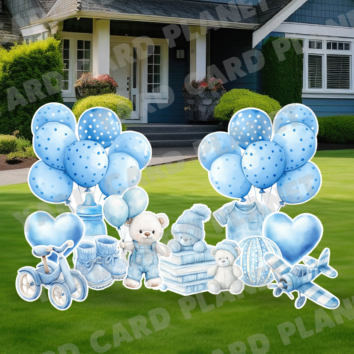 Soft Watercolor Baby Boy Yard Card Flair Set