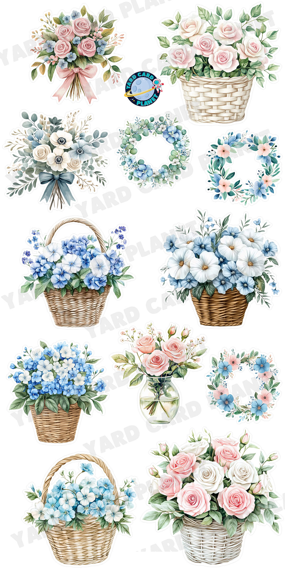Watercolor Floral Arrangements Yard Card Flair Set