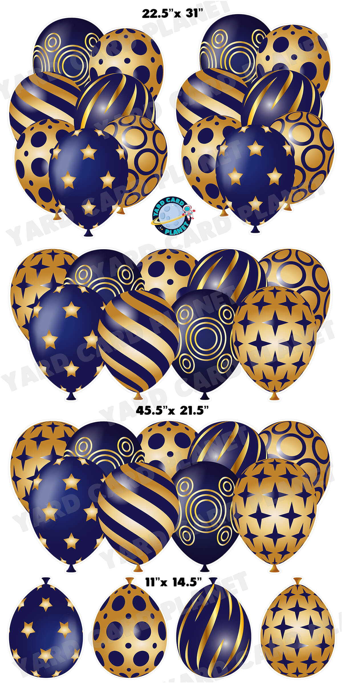 Navy Blue and Gold Elegant Metallic Balloons EZ Setup Panels and Borders Yard Card Set