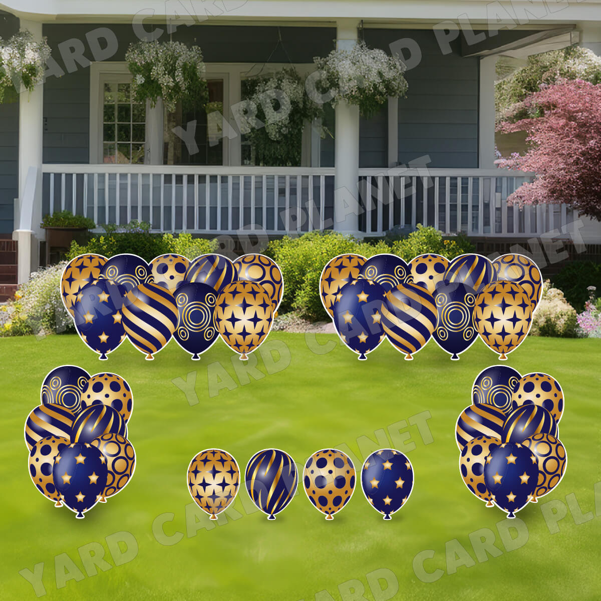 Navy Blue and Gold Elegant Metallic Balloons EZ Setup Panels and Borders Yard Card Set