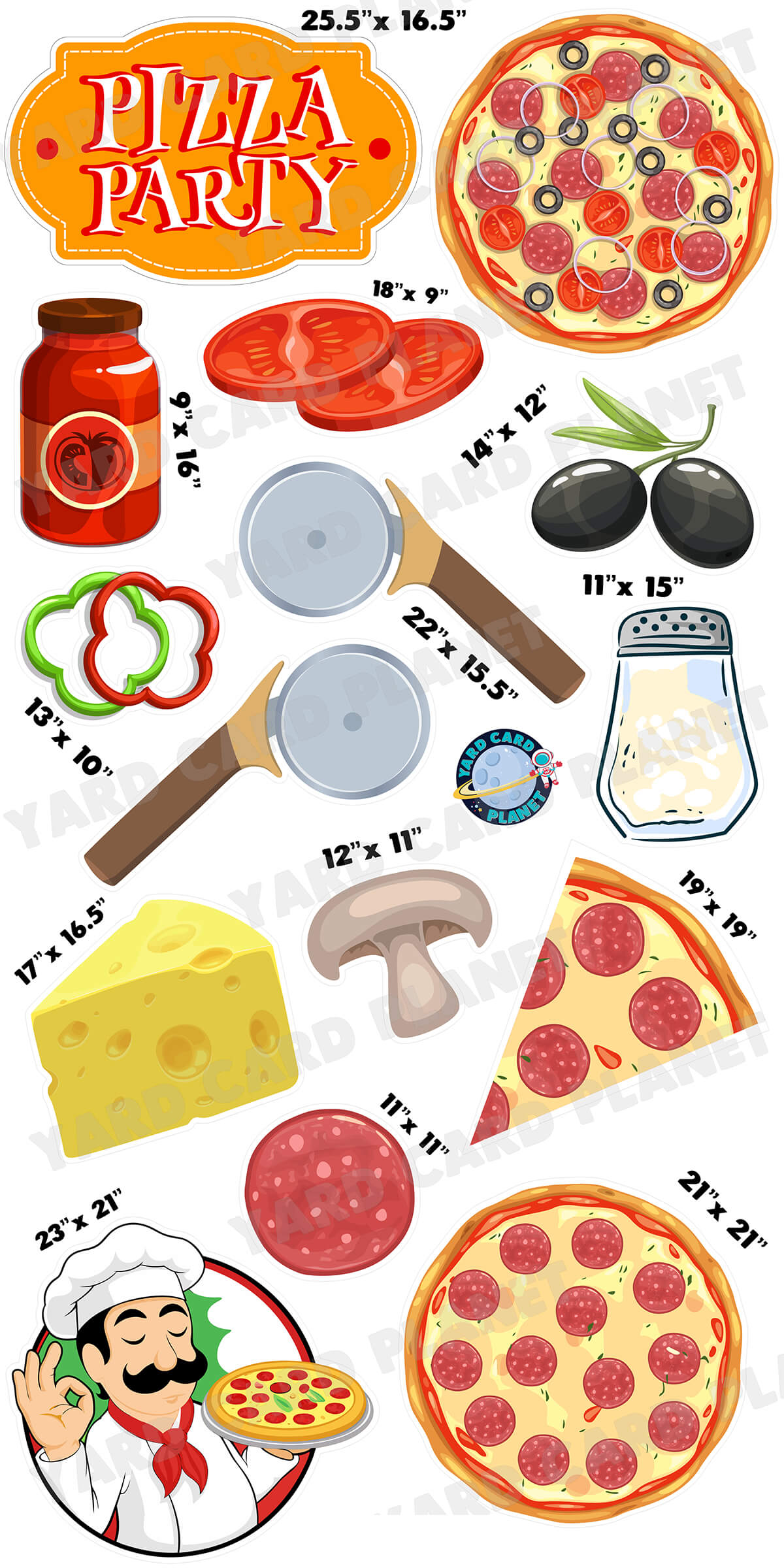 Pizza Party Yard Card Flair Set