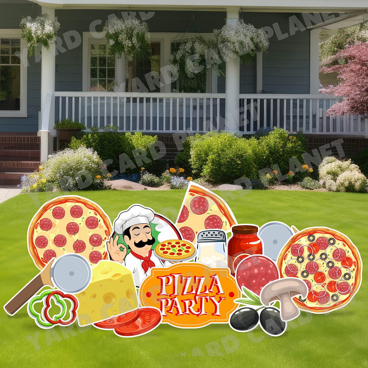 Pizza Party Yard Card Flair Set