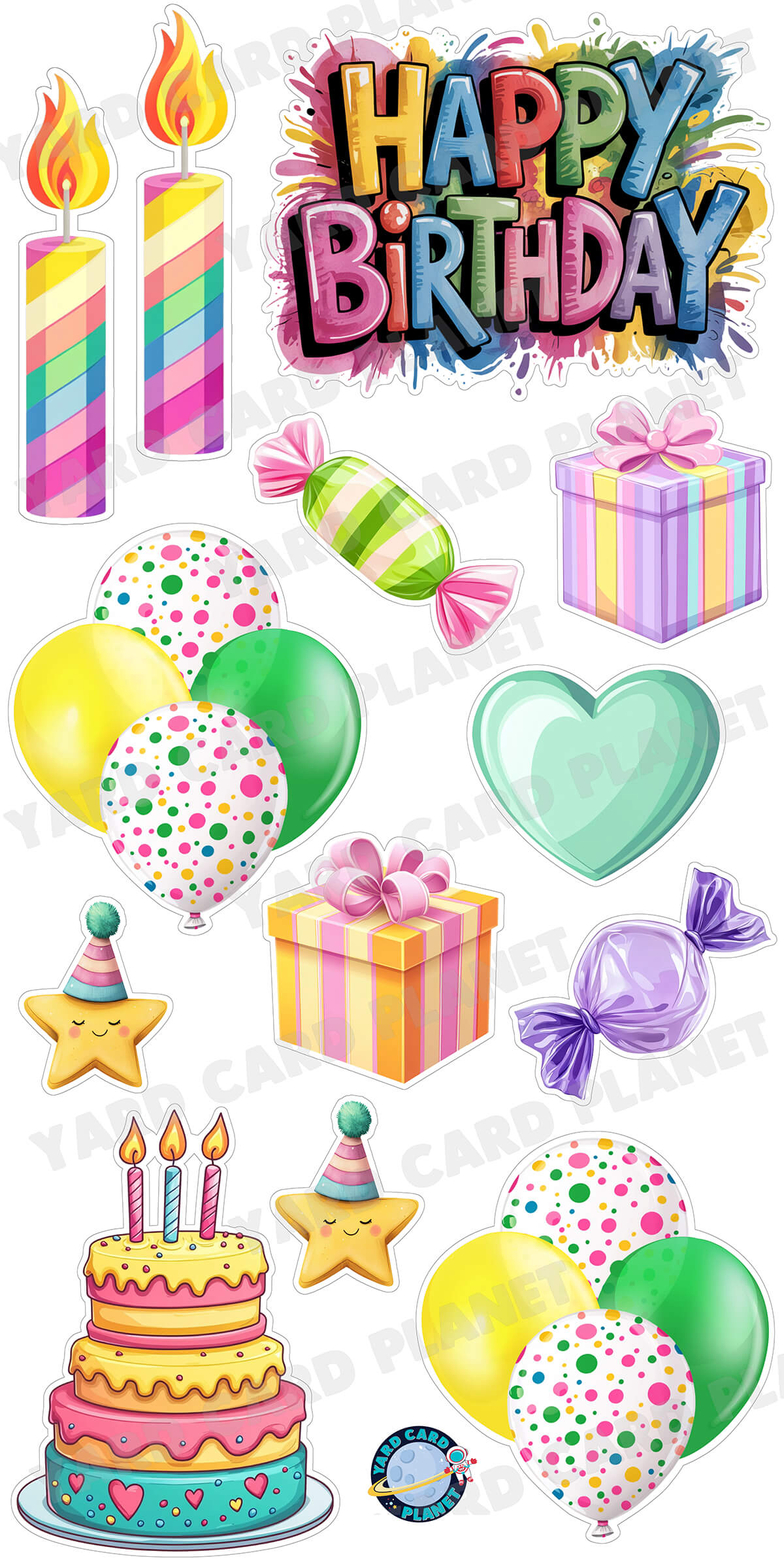 Cute Girly Happy Birthday EZ Quick Sign and Yard Card Flair Set
