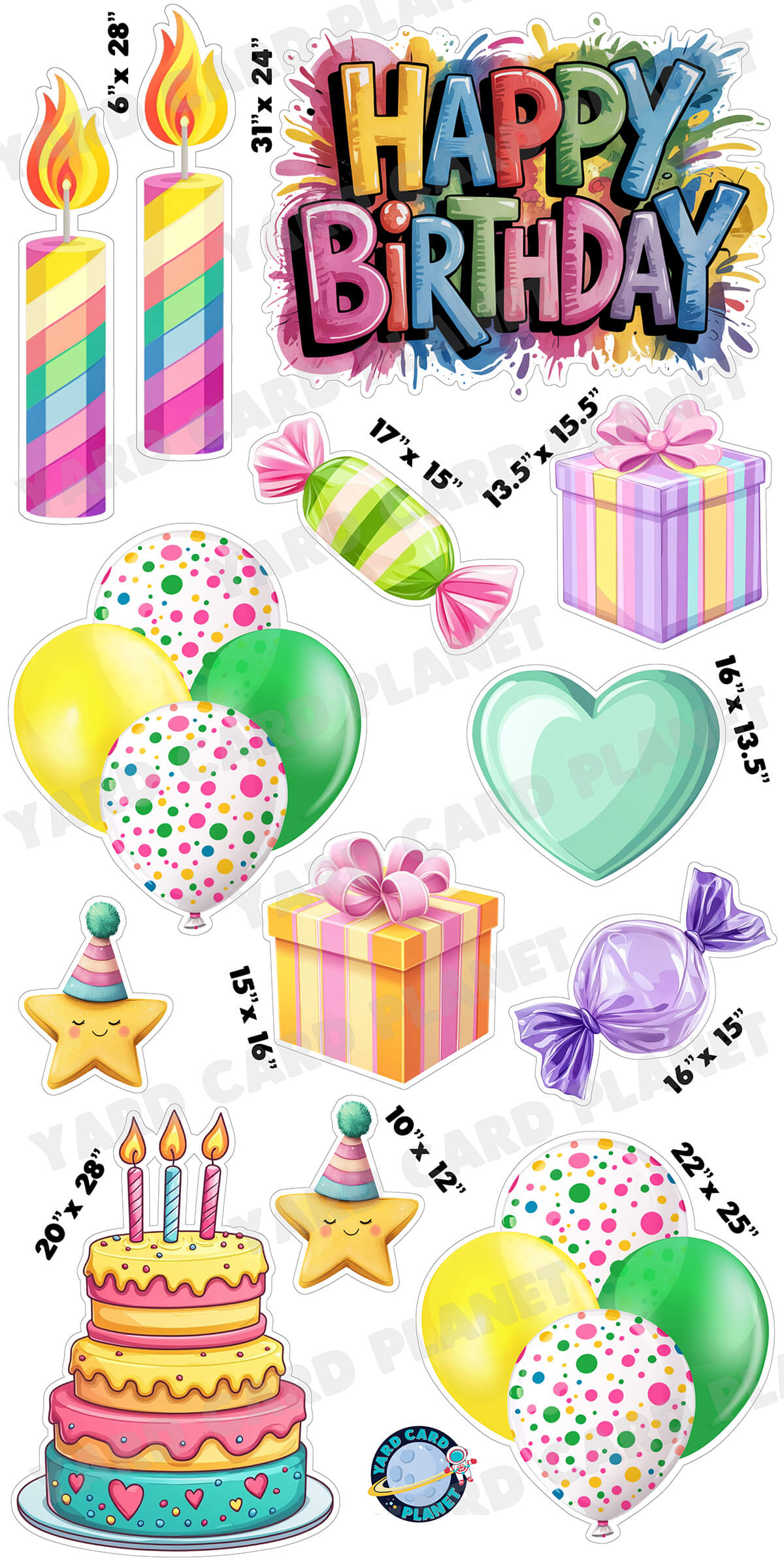 Cute Girly Happy Birthday EZ Quick Sign and Yard Card Flair Set