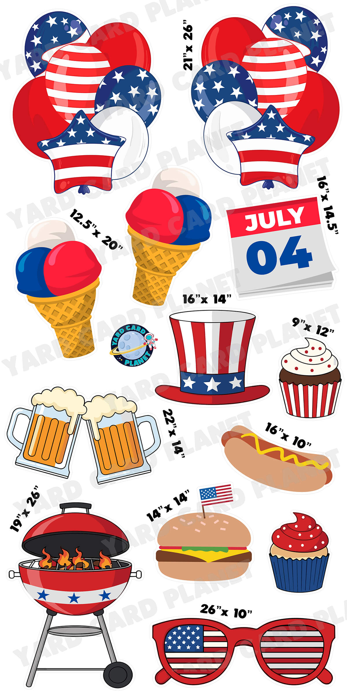 4th of July Independence Day BBQ Yard Card Flair Set