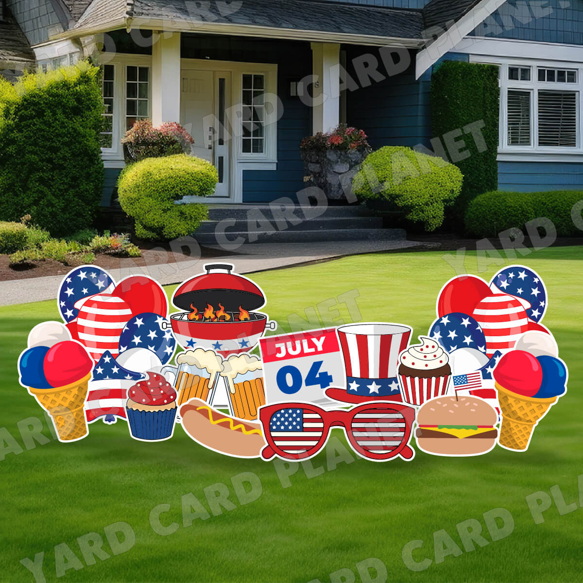 4th of July Independence Day BBQ Yard Card Flair Set