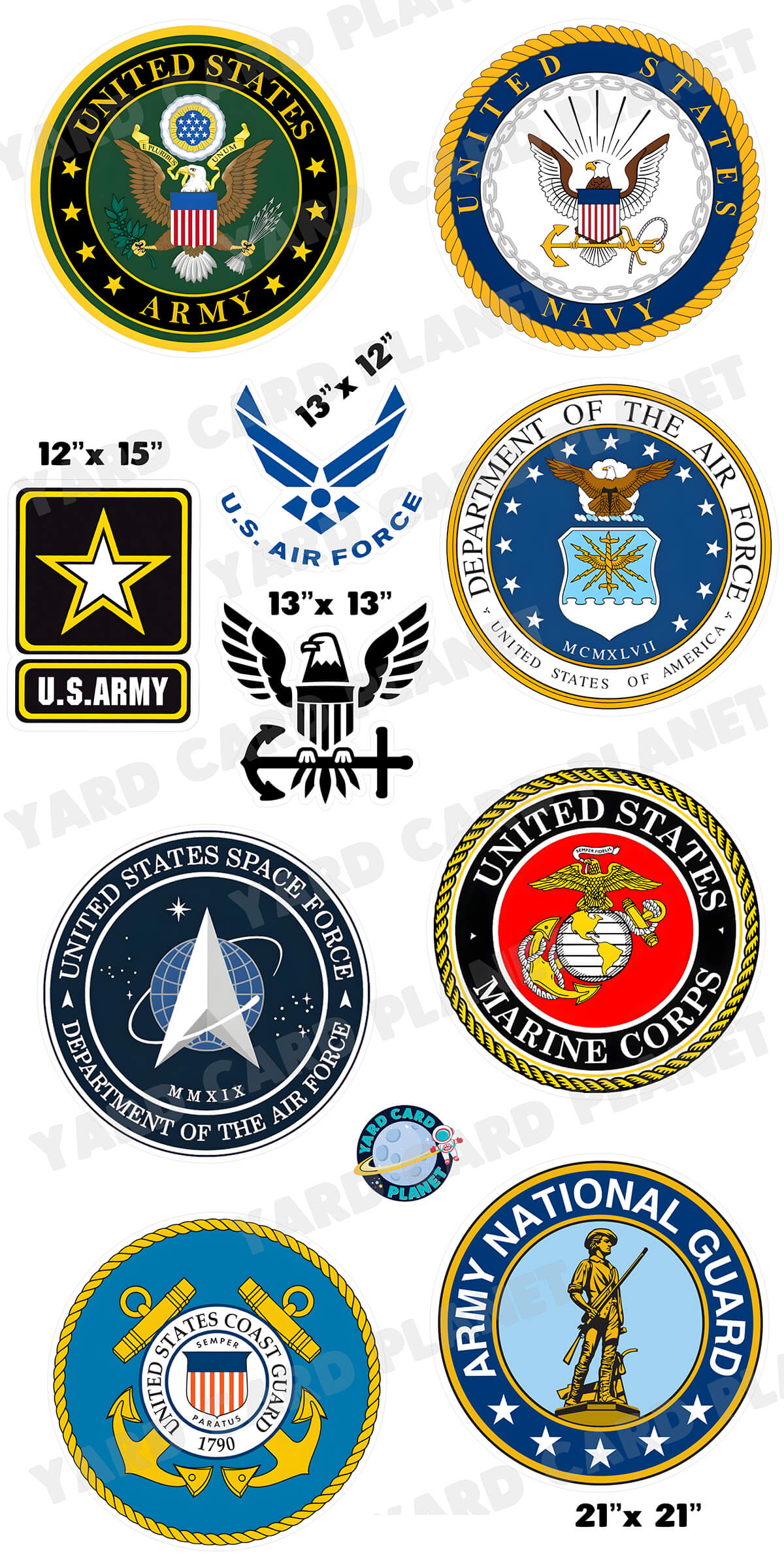 Military Branch Emblems Yard Card Flair Set