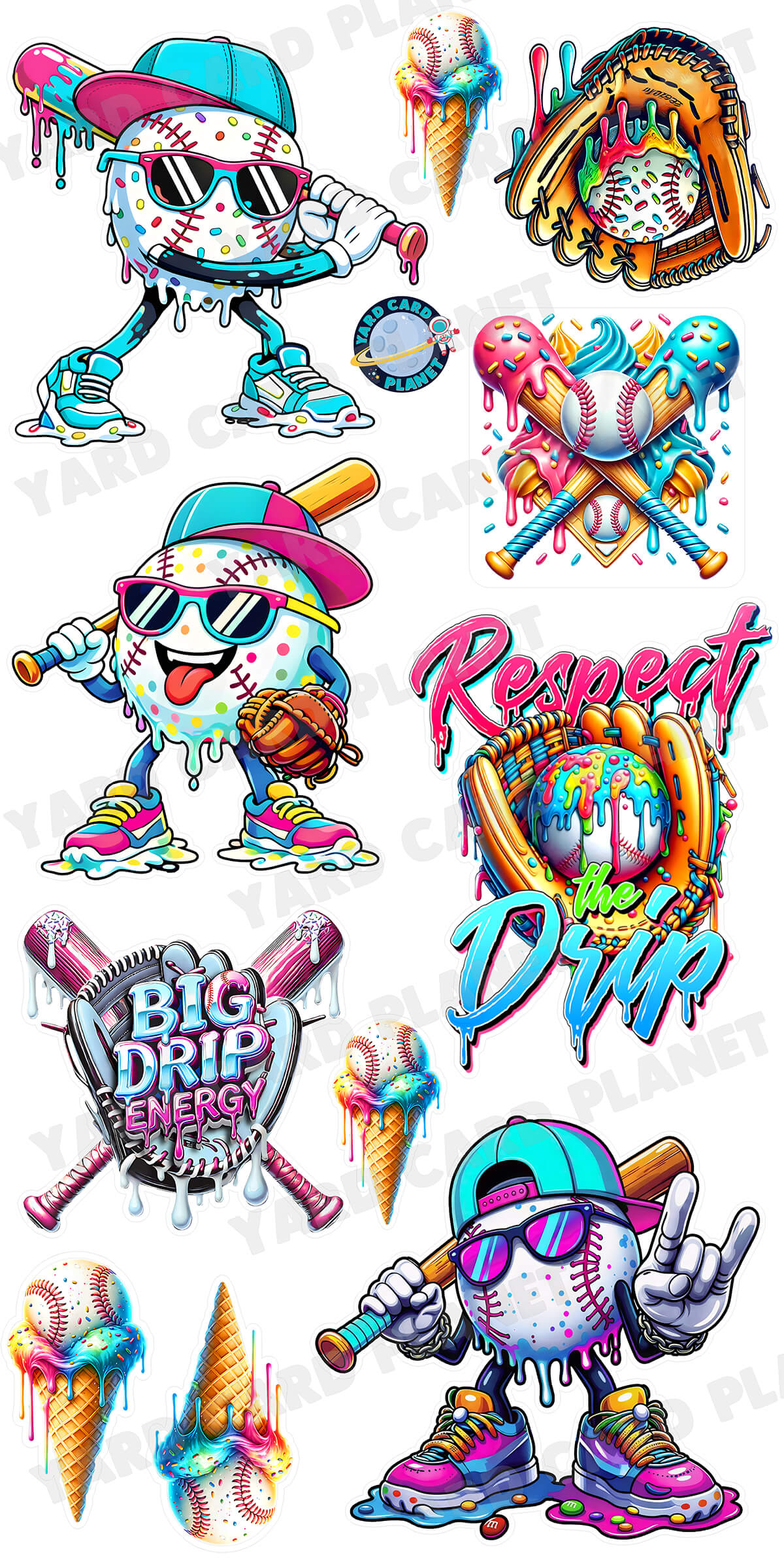 Baseball Ice Cream Yard Card Flair Set