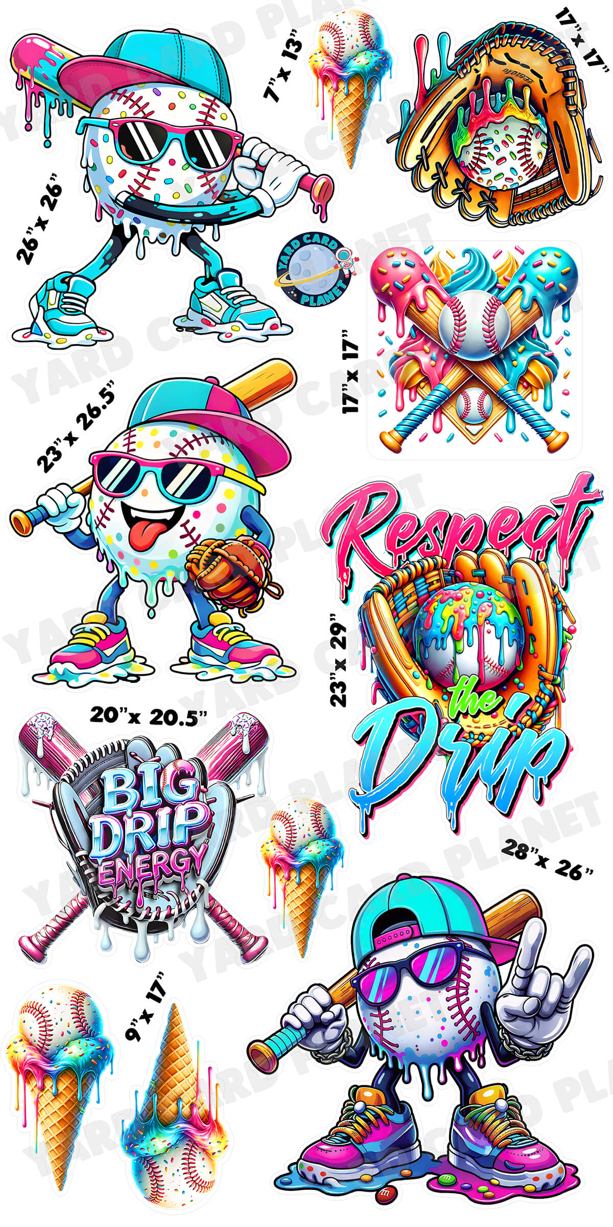Baseball Ice Cream Yard Card Flair Set