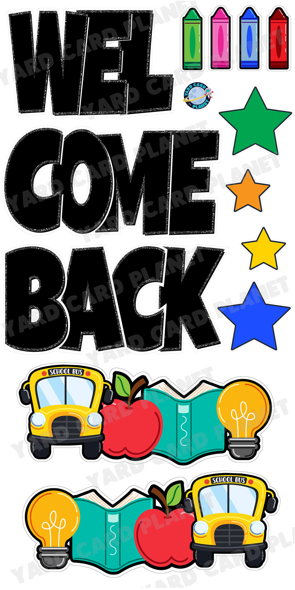 18" Welcome Back EZ Quick Set in Luckiest Guy Font with Matching School Yard Card Flair Set
