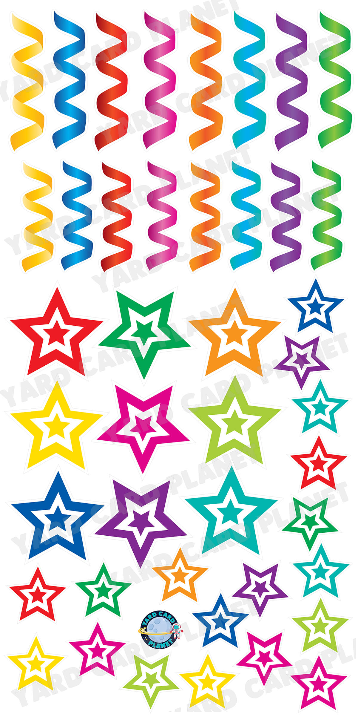Bright Colored Double Stars and Streamers Yard Card Flair Set