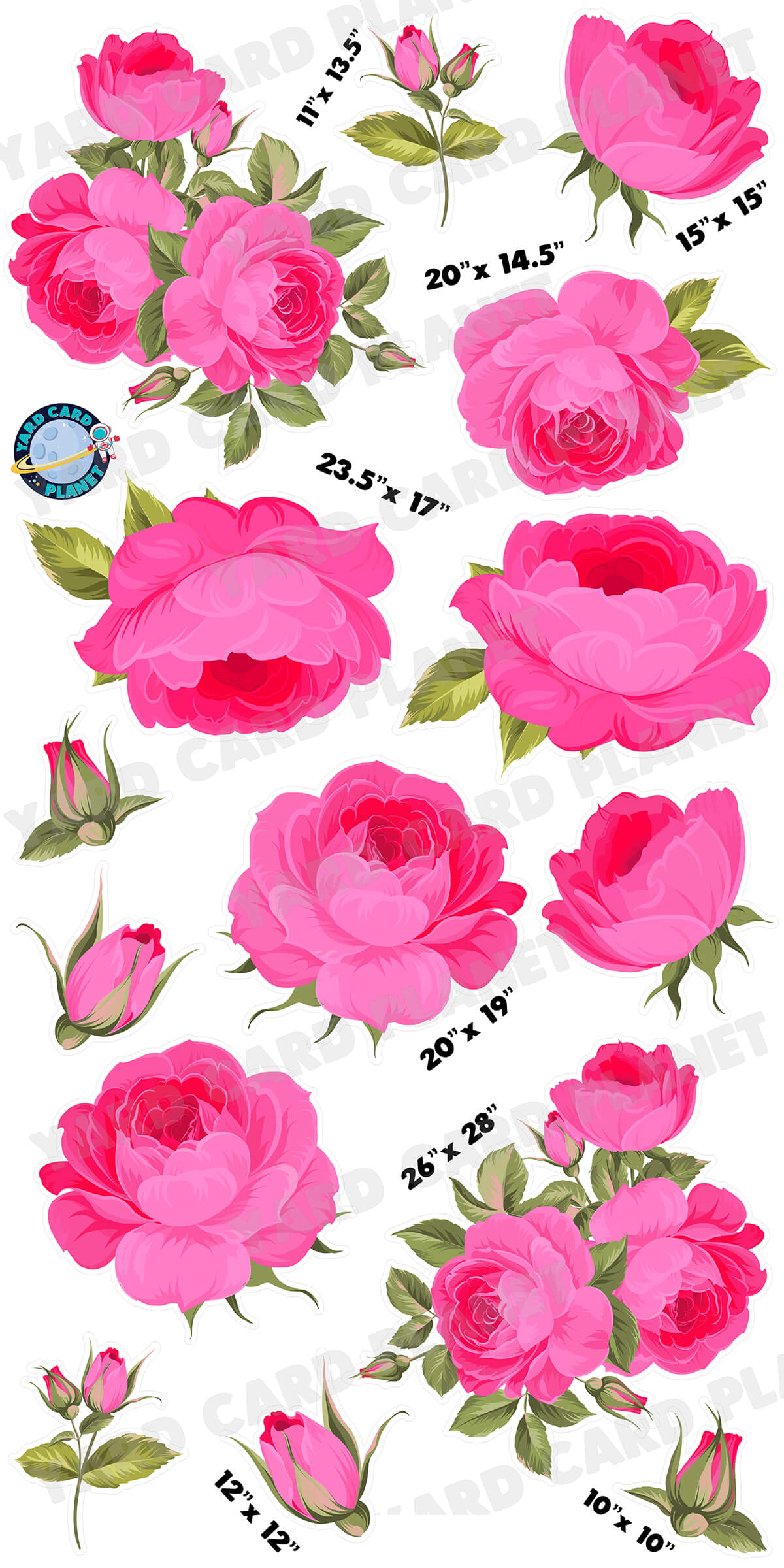 Elegant Hot Pink Roses Yard Card Flair Set