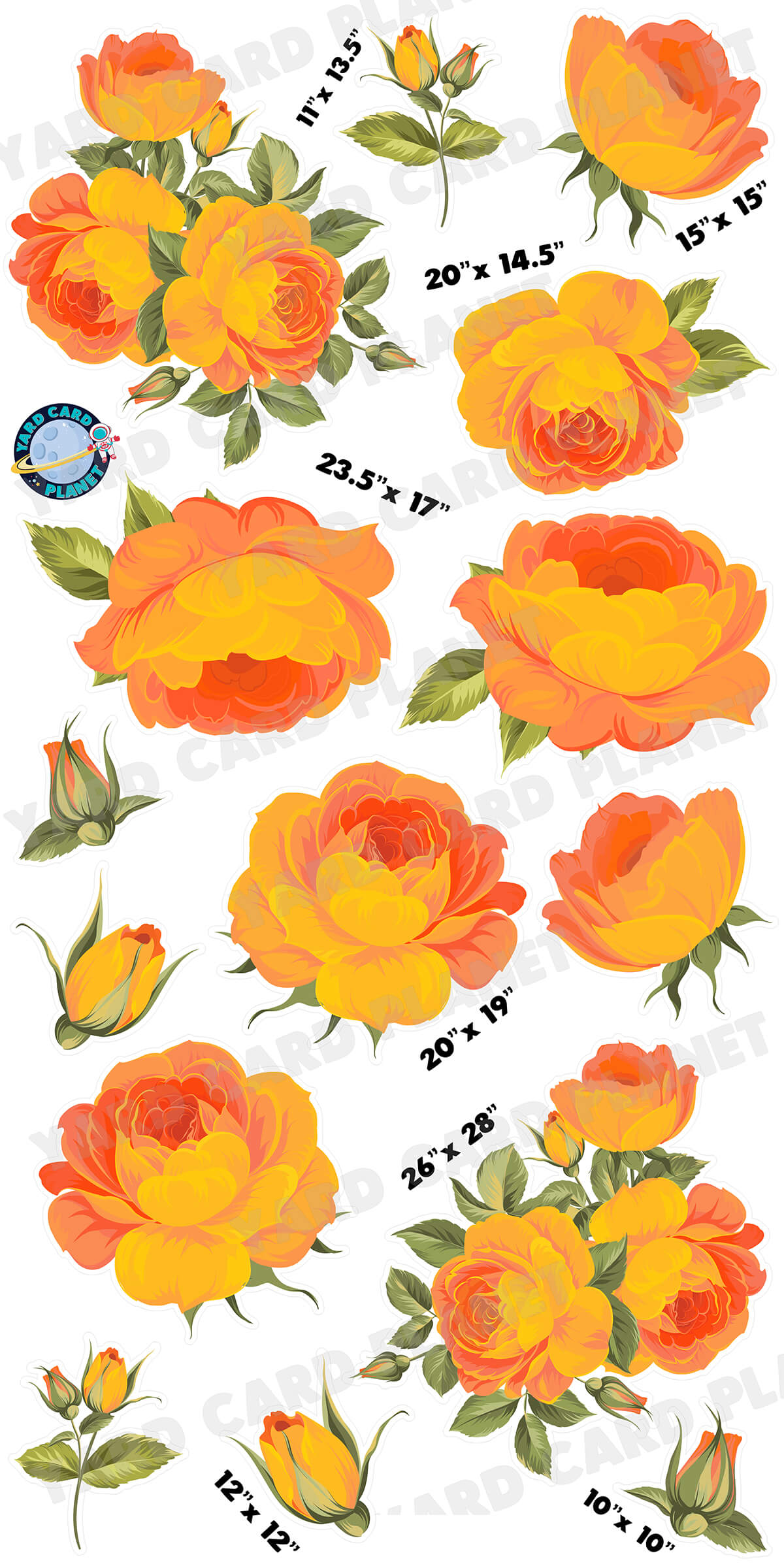 Elegant Orange and Yellow Roses Yard Card Flair Set