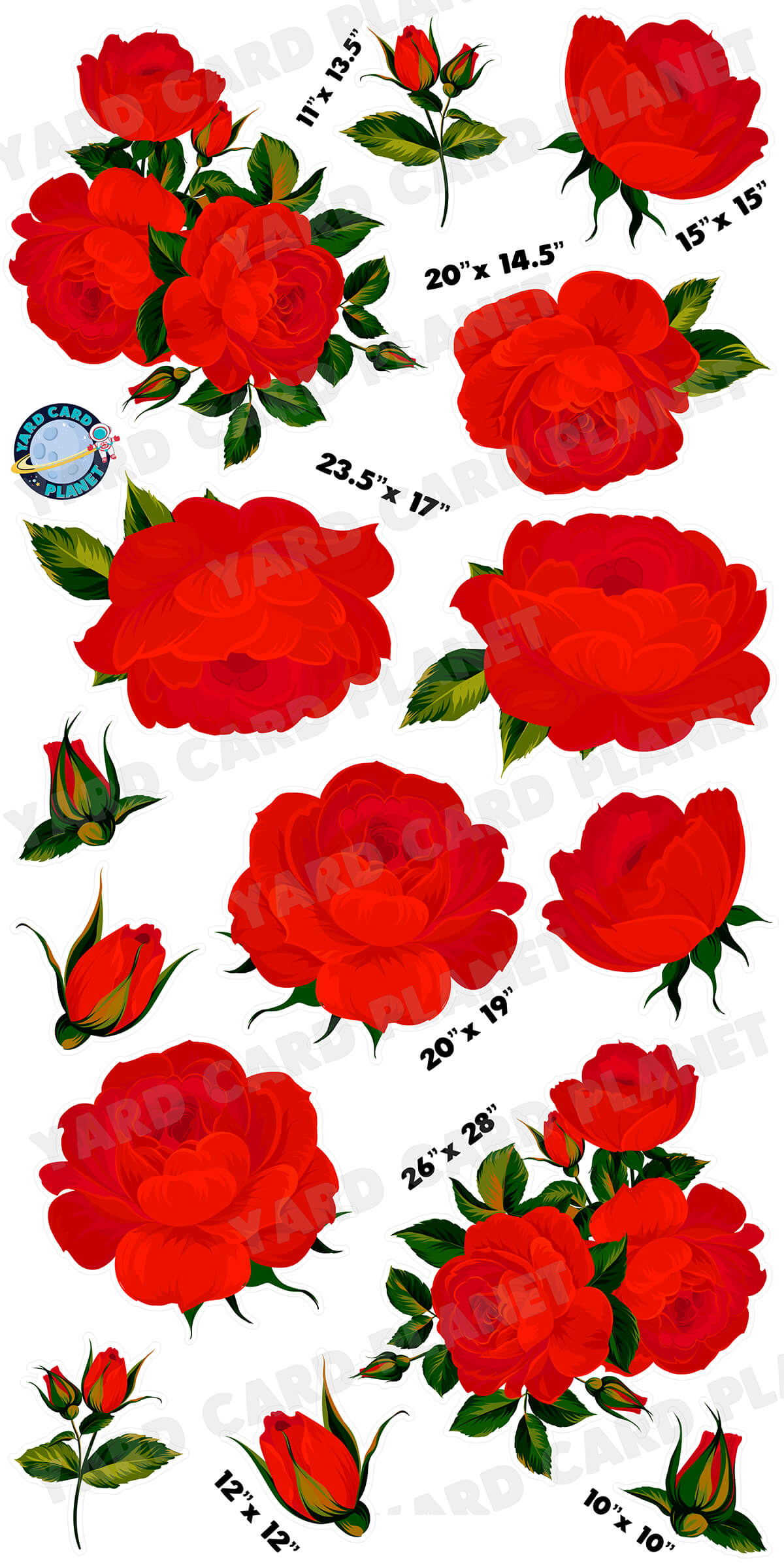 Elegant Red Roses Yard Card Flair Set