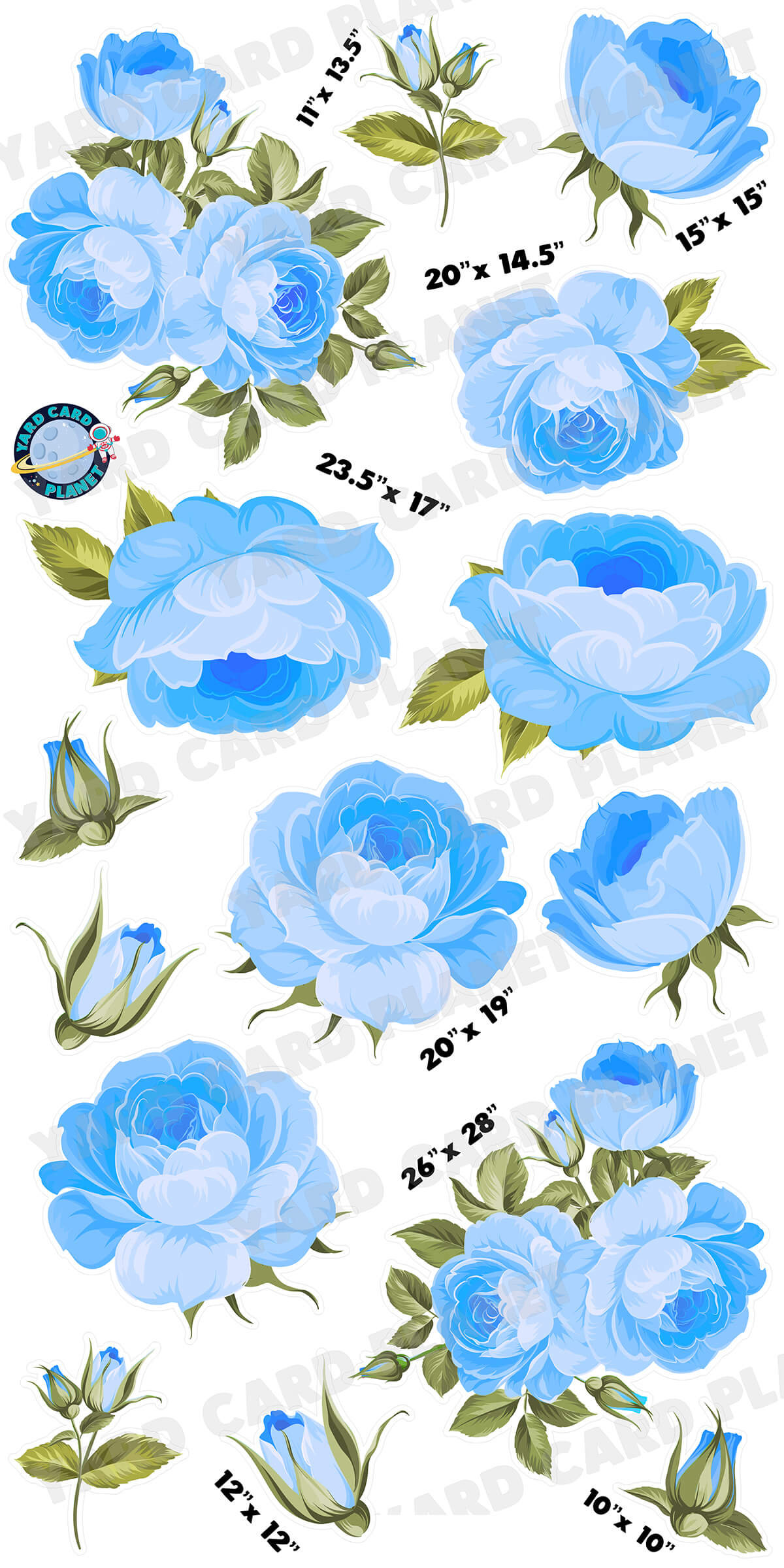 Elegant Blue Roses Yard Card Flair Set