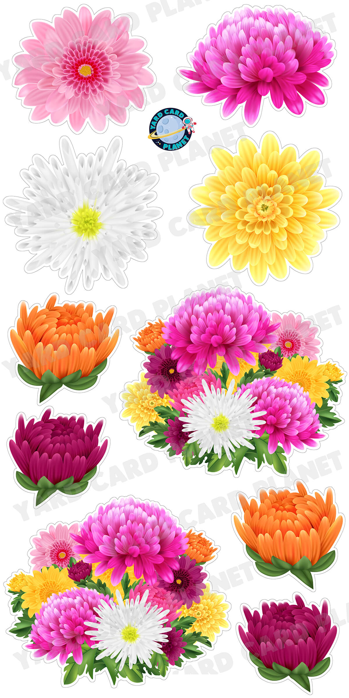 Colorful Chrysanthemum Flowers Yard Card Flair Set