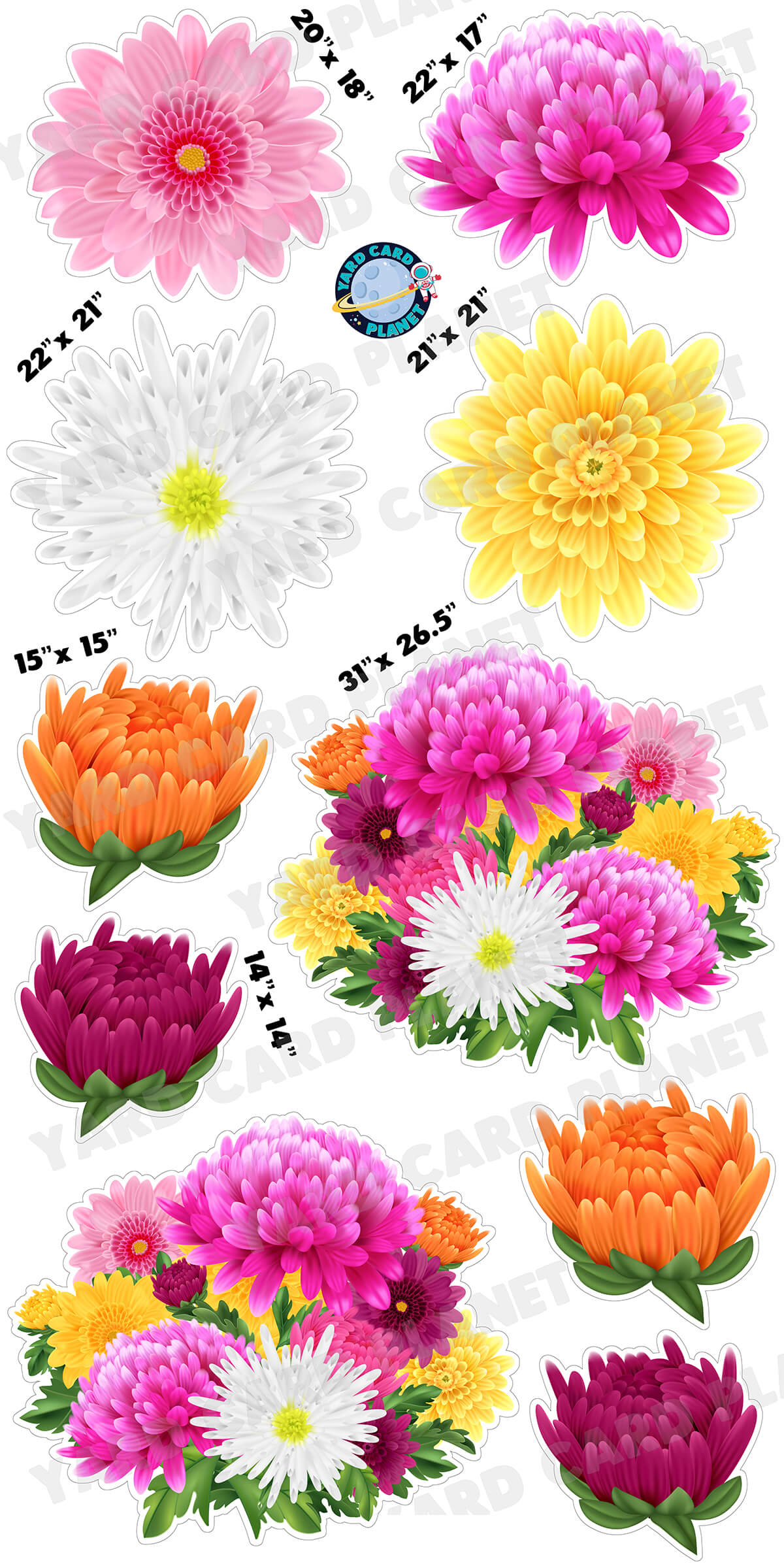 Colorful Chrysanthemum Flowers Yard Card Flair Set