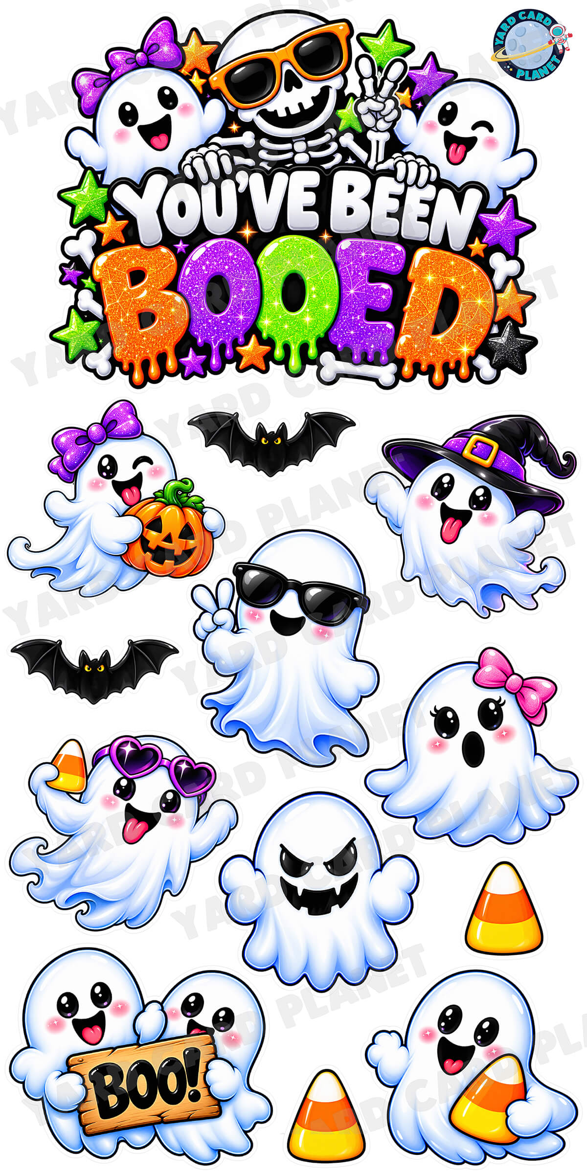 You've Been Booed Spooky Cute Ghosts Halloween EZ Quick Sign and Yard Card Flair Set