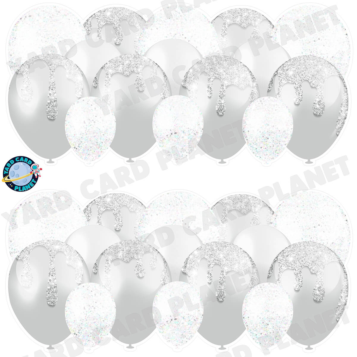 White and Silver Glitter Balloon Panels Half Sheet Yard Card Set