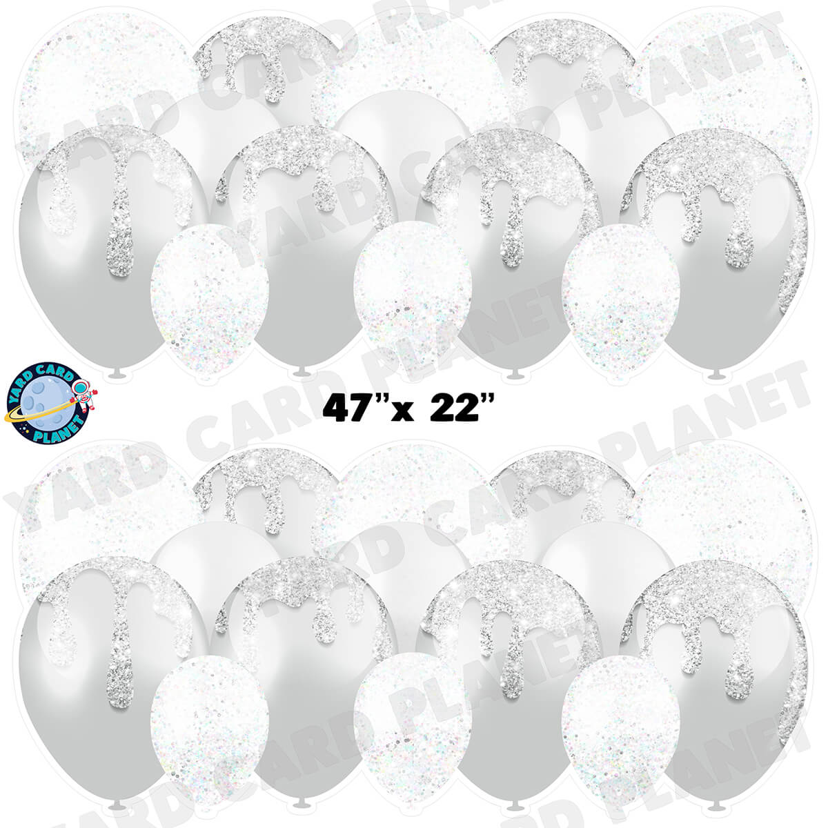 White and Silver Glitter Balloon Panels Half Sheet Yard Card Set